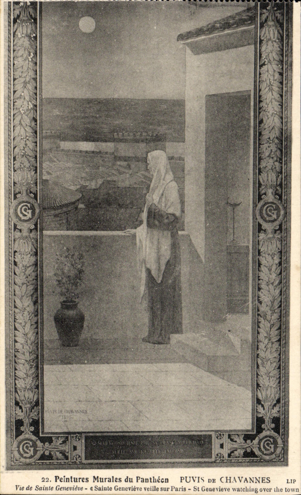 VINTAGE POSTCARD Murals of the Pantheon Puvis De Chavannes Vie of Sainte Genevieve takes care on Paris