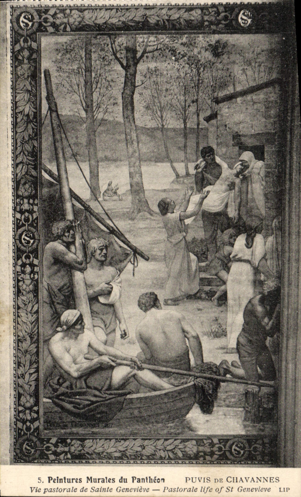 VINTAGE POSTCARD Murals of the Pantheon Puvis De Chavannes pastoral Life of Sainte Genevieve