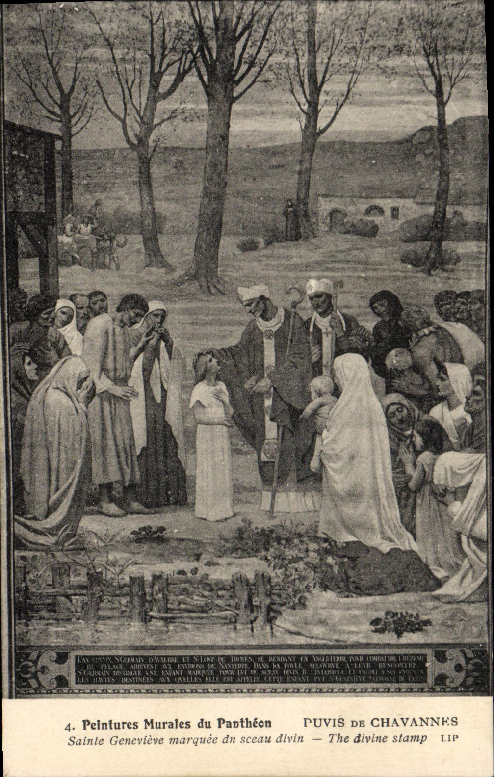 Murales de la POSTAL de la VENDIMIA de la carpa de Puvis De Chavannes Sainte Genevieve del panteón del sello divino