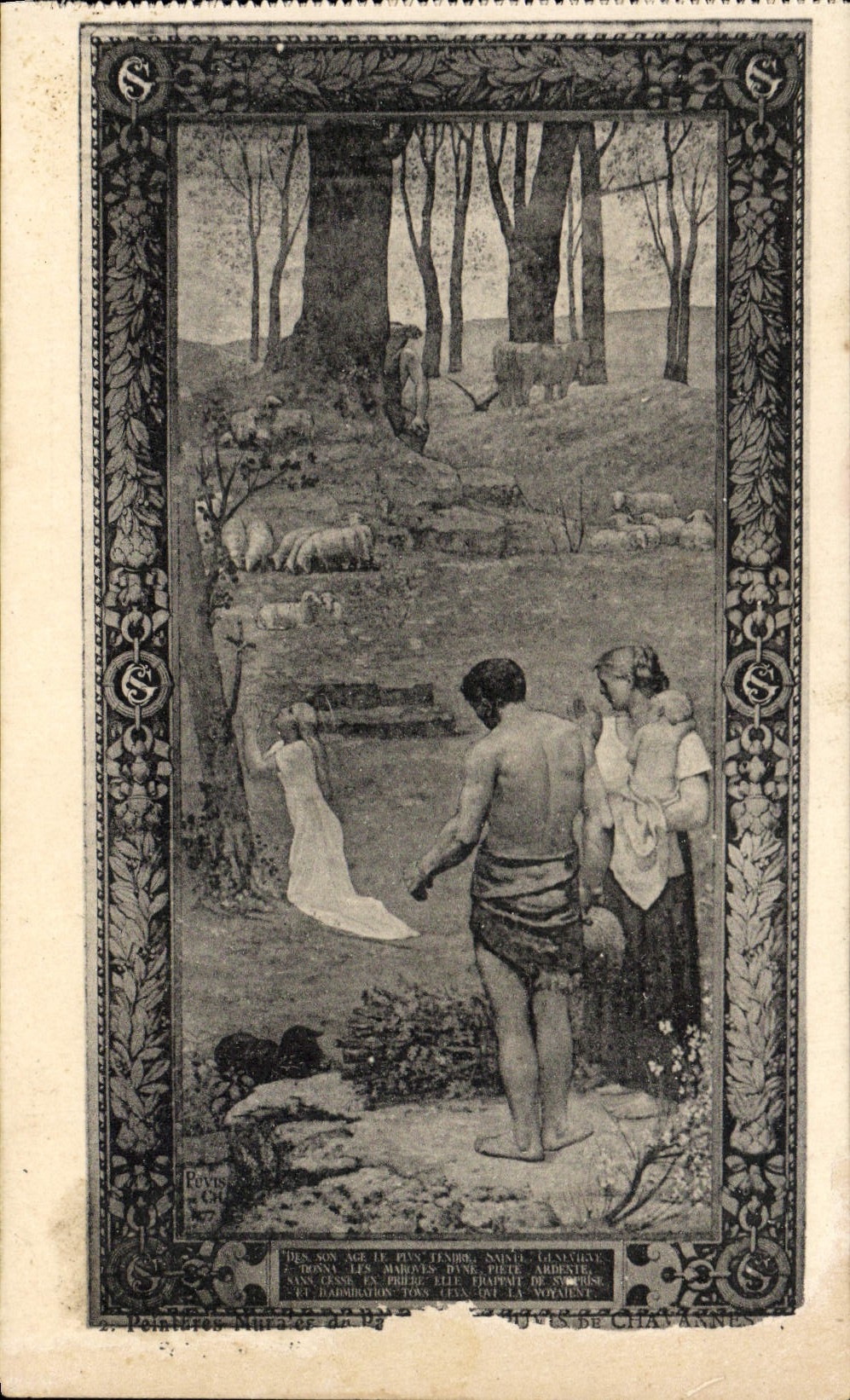 VINTAGE POSTCARD Murals of the Pantheon Puvis De Chavannes