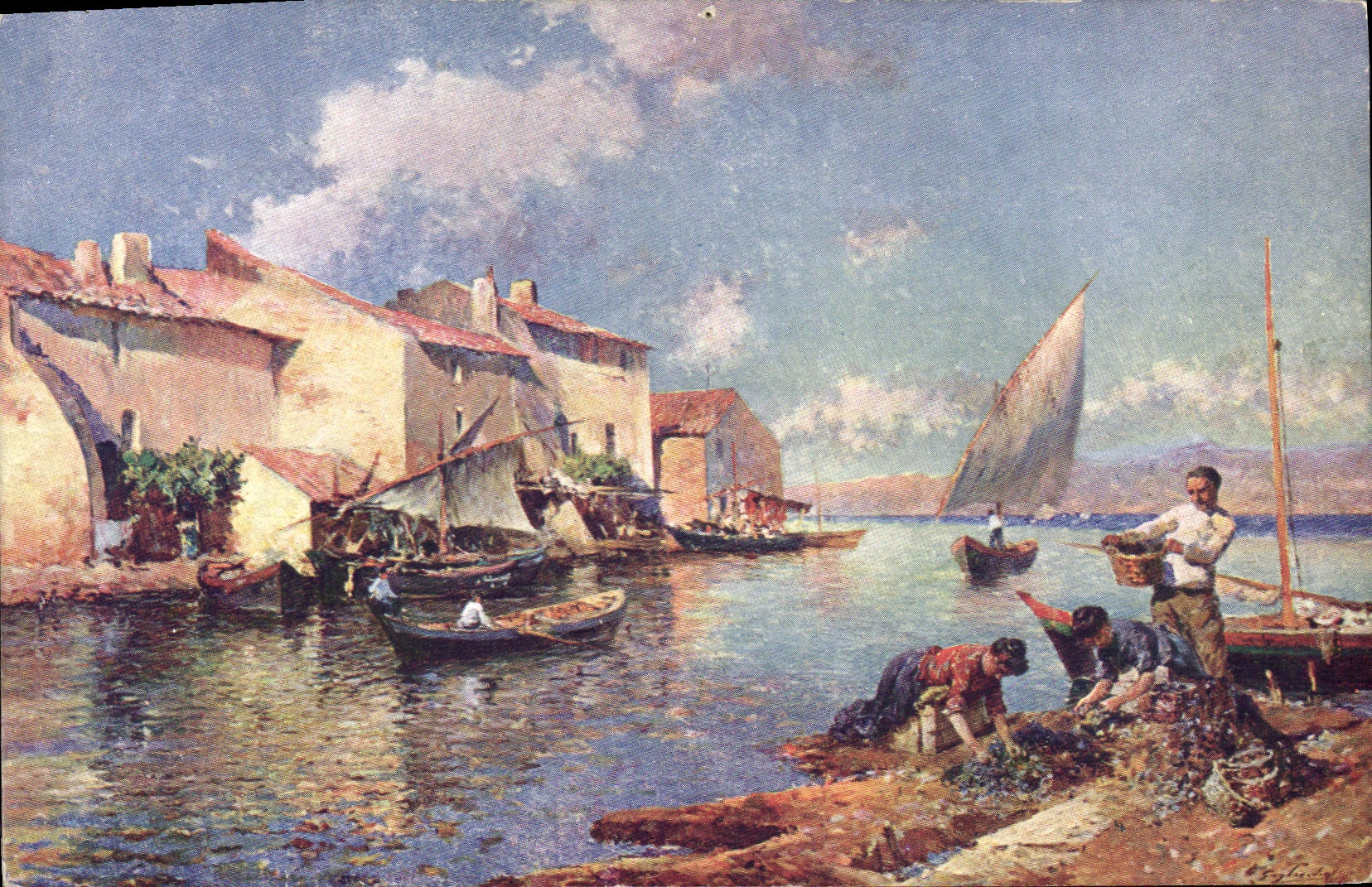 CPA Paris Julien Gustave Gagliardini Rive heureuse Bateaux