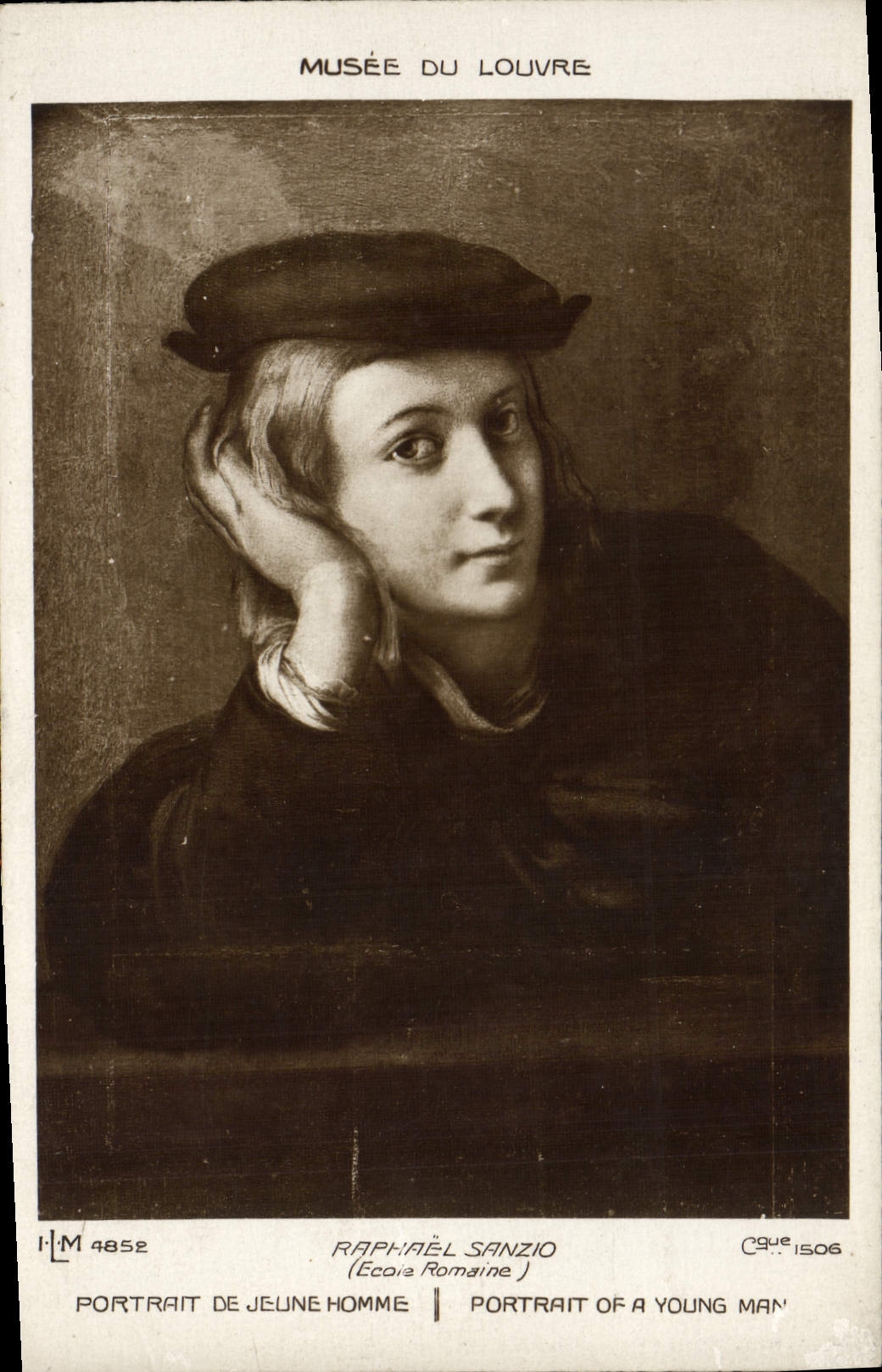 VINTAGE POSTCARD Museum Of Louvre Paris Raphael Sanzio Portrait of young man