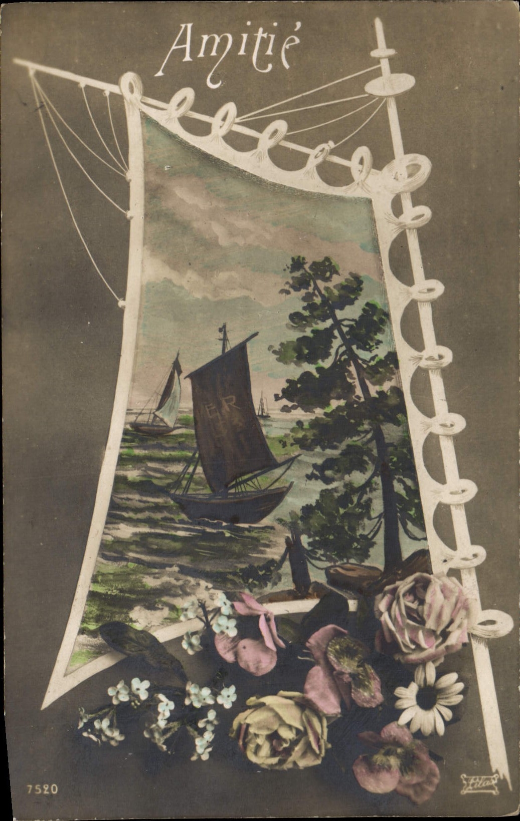 CPA Fantaisie Fleurs Bateau