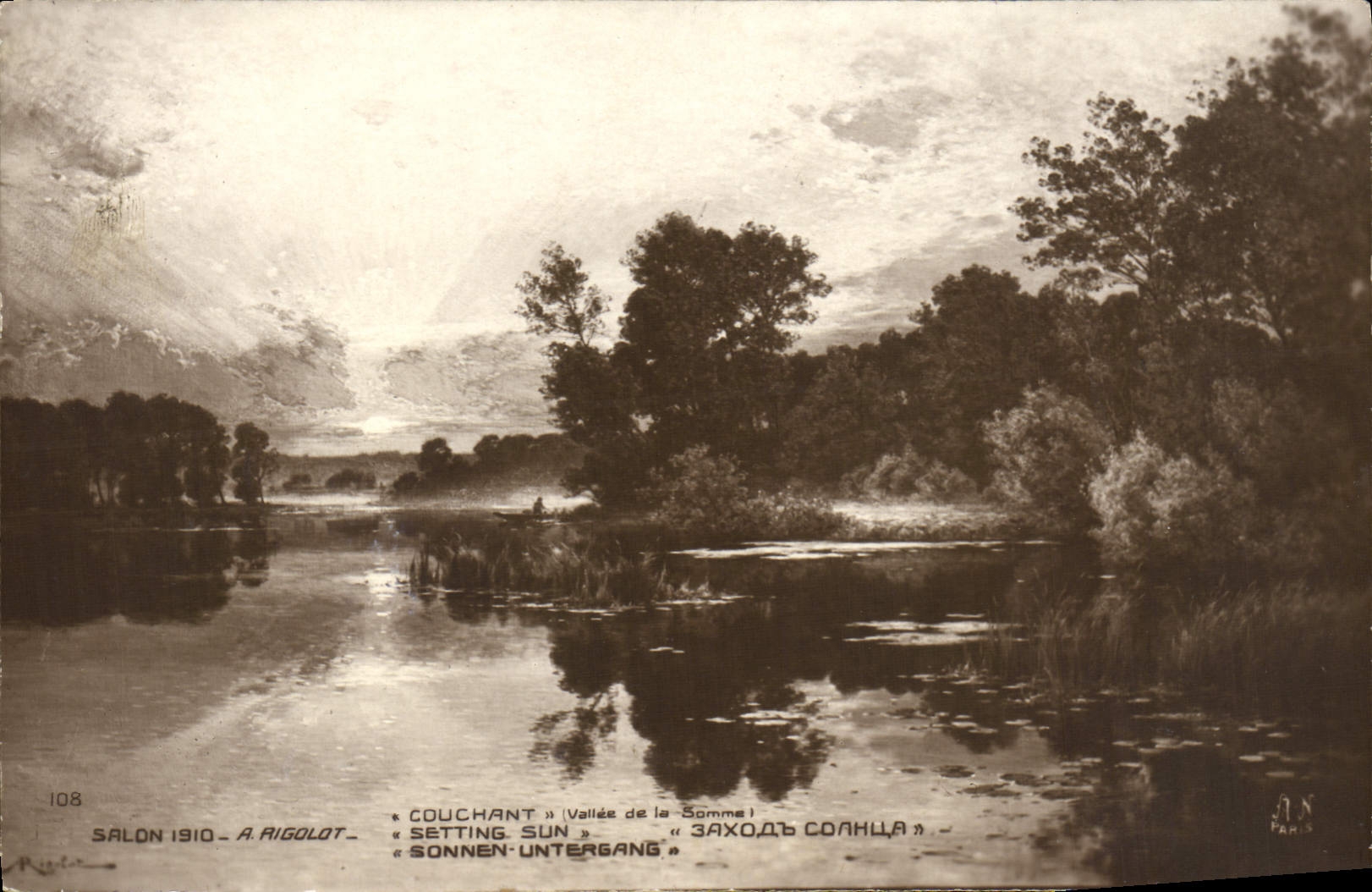 VINTAGE POSTCARD Living room 1910 Setting Rigolot