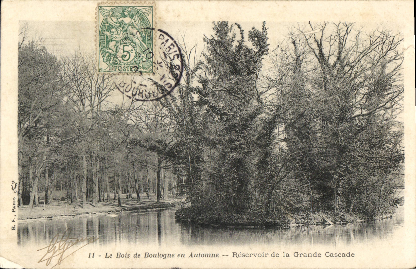 VINTAGE POSTCARD Paris the Bois de Boulogne In Fall Tank Of the Large Cascade