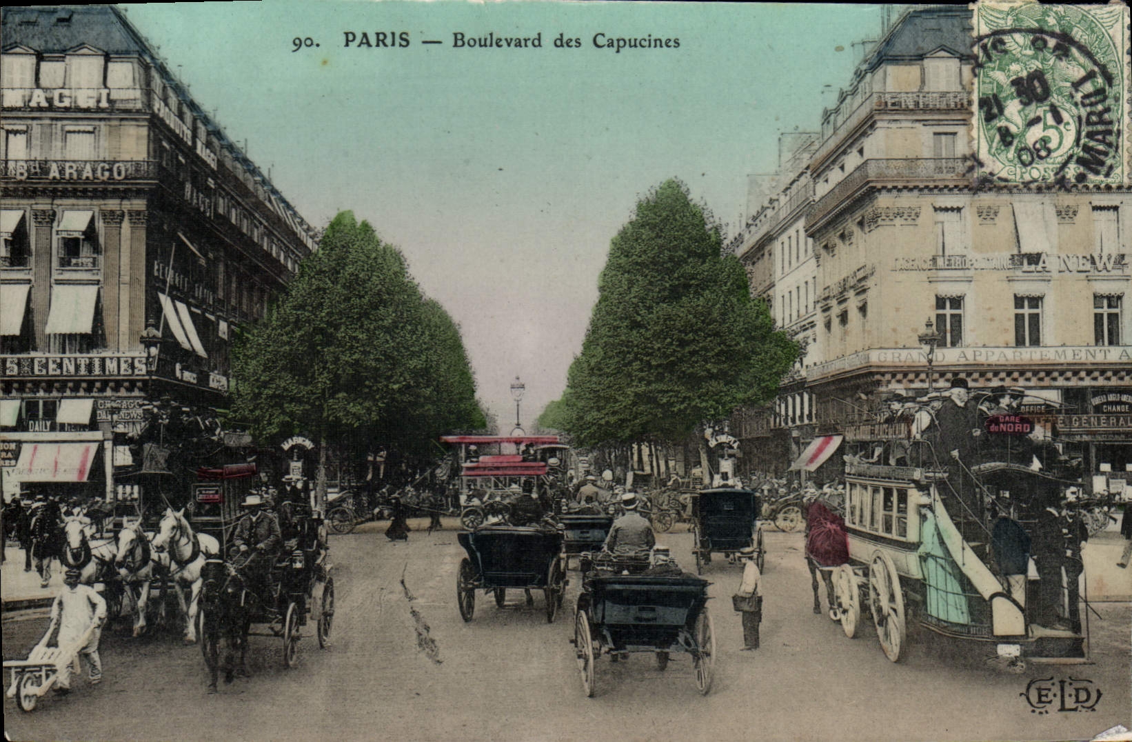 CPA Paris Boulevard Des Capucines Autobus Gare du Nord Cheval