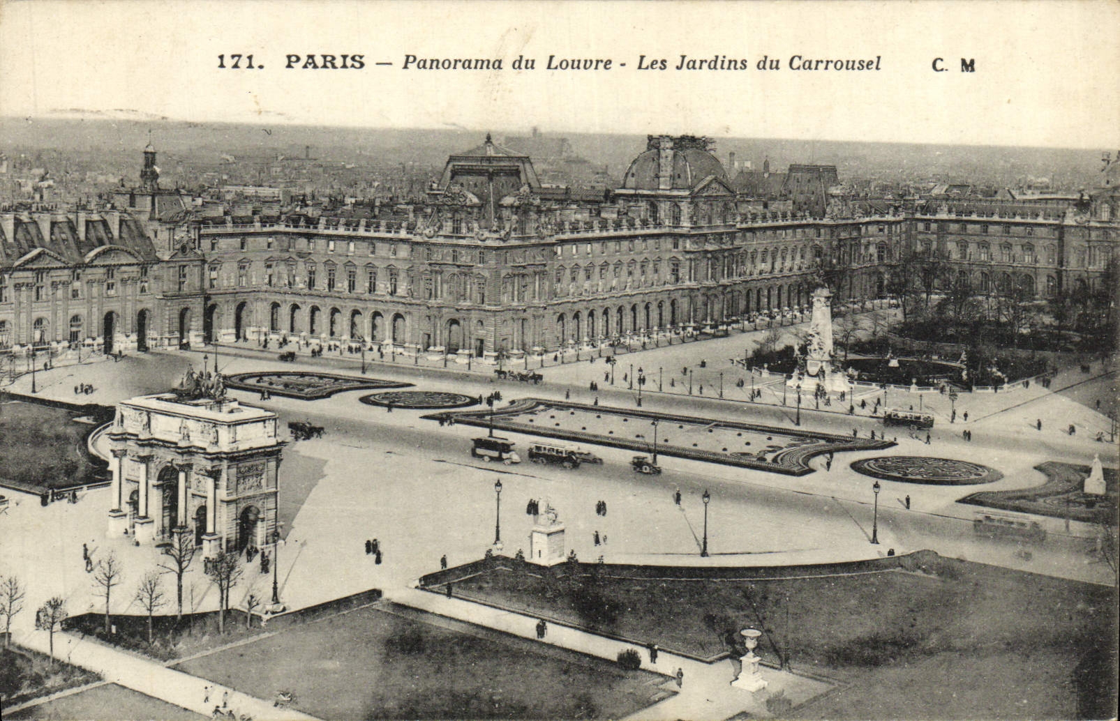 VINTAGE POSTCARD Paris Panorama Of Louvre Gardens Of the Carousel