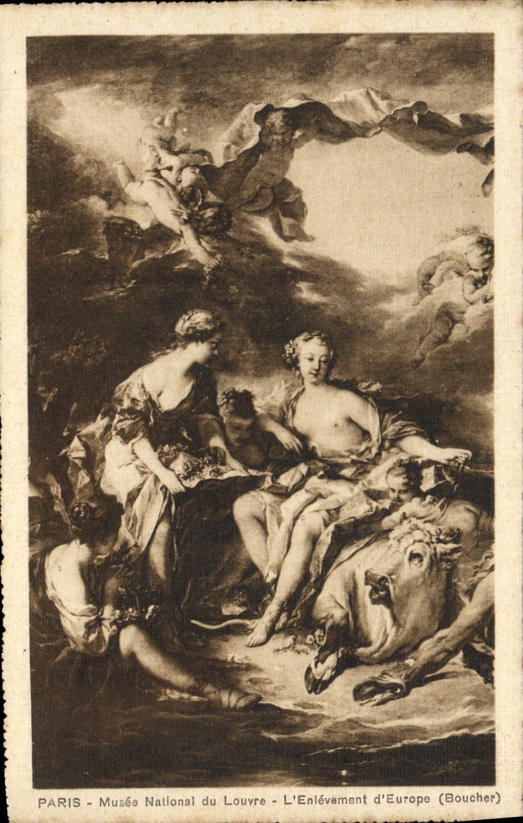 VINTAGE POSTCARD Paris Museum Main road Of Louvre Enlevament D' Europe Butcher