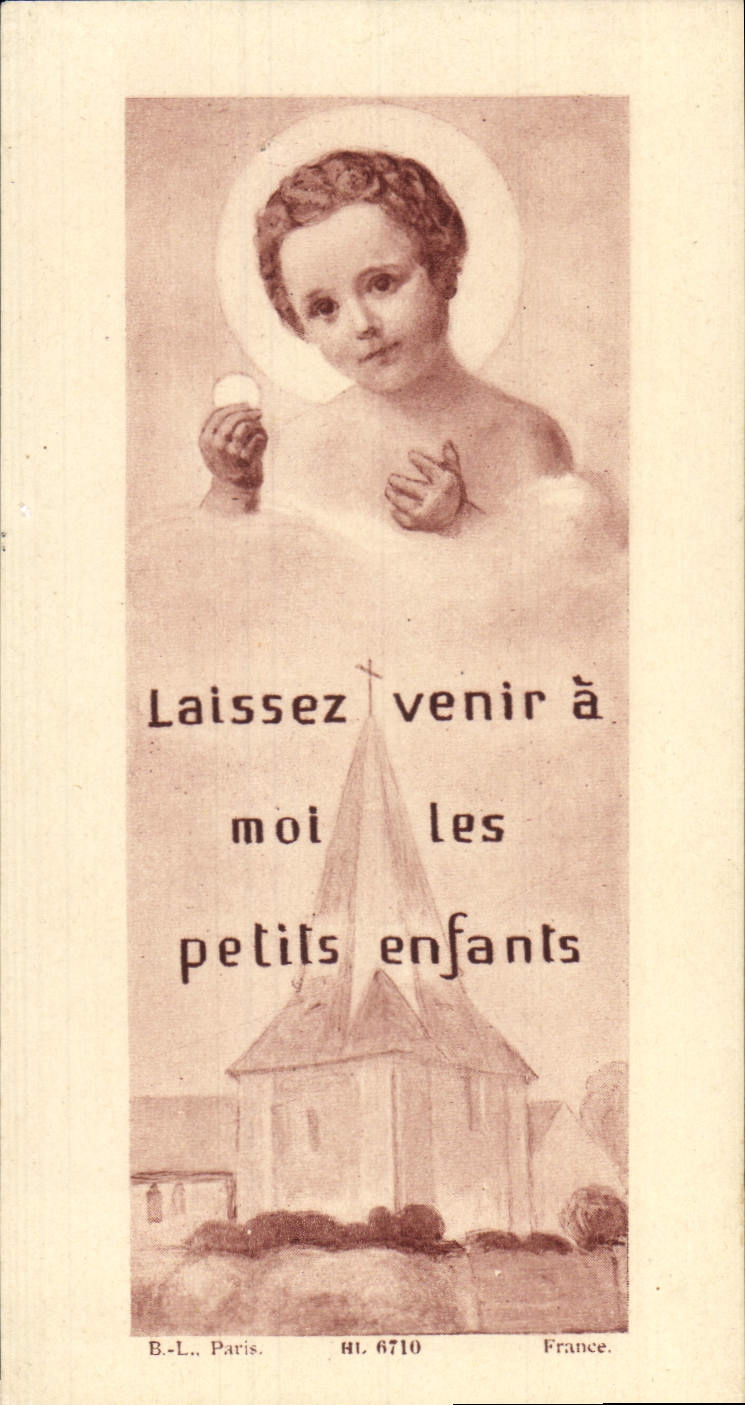 Image pieuse Laissez Venir a Moi Les Petits Enfants Communion Besneville 11 juin 1944 Ambroise Vautier