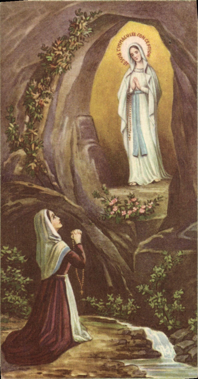 Holy picture Priere Sainte has Notre Dame De Lourdes Virgin
