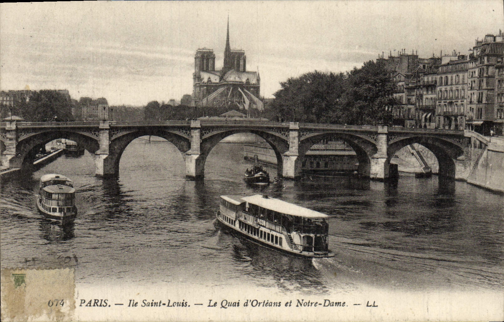 VINTAGE POSTCARD Paris Island Saint Louis the Quay Of Orleans And Notre Dame Boat Barge
