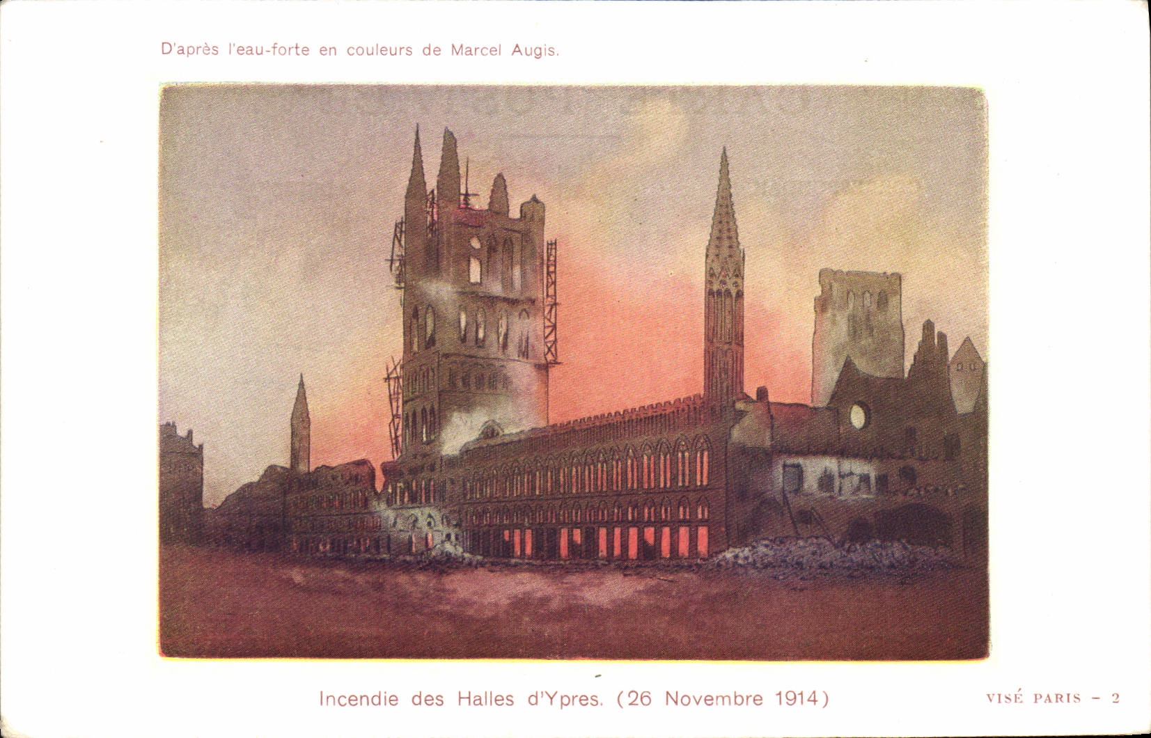 Fuego de la POSTAL de la VENDIMIA de los mercados Ypres del 26 de noviembre de 1914