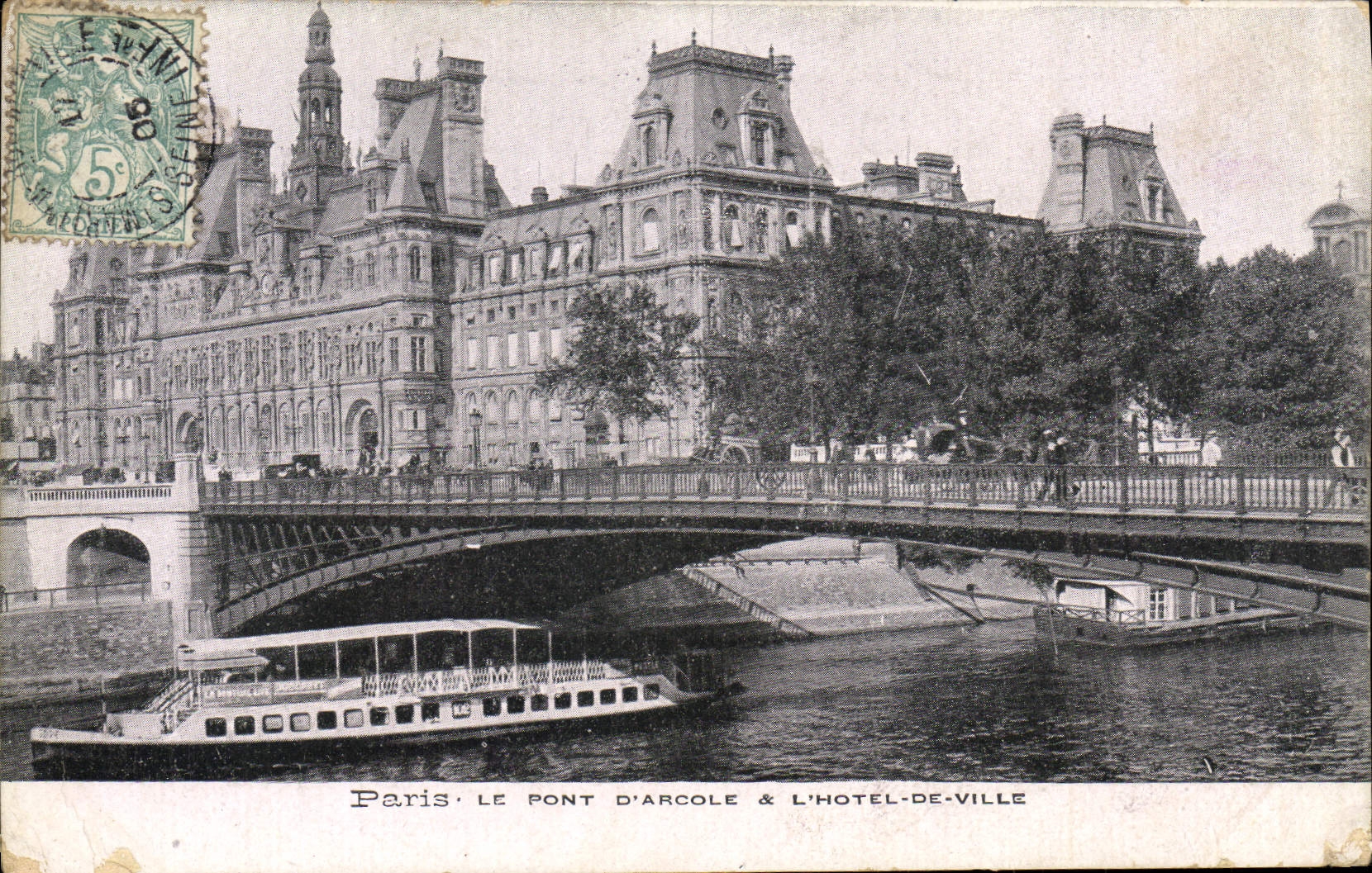 VINTAGE POSTCARD Paris the Bridge of Arcole the Town hall