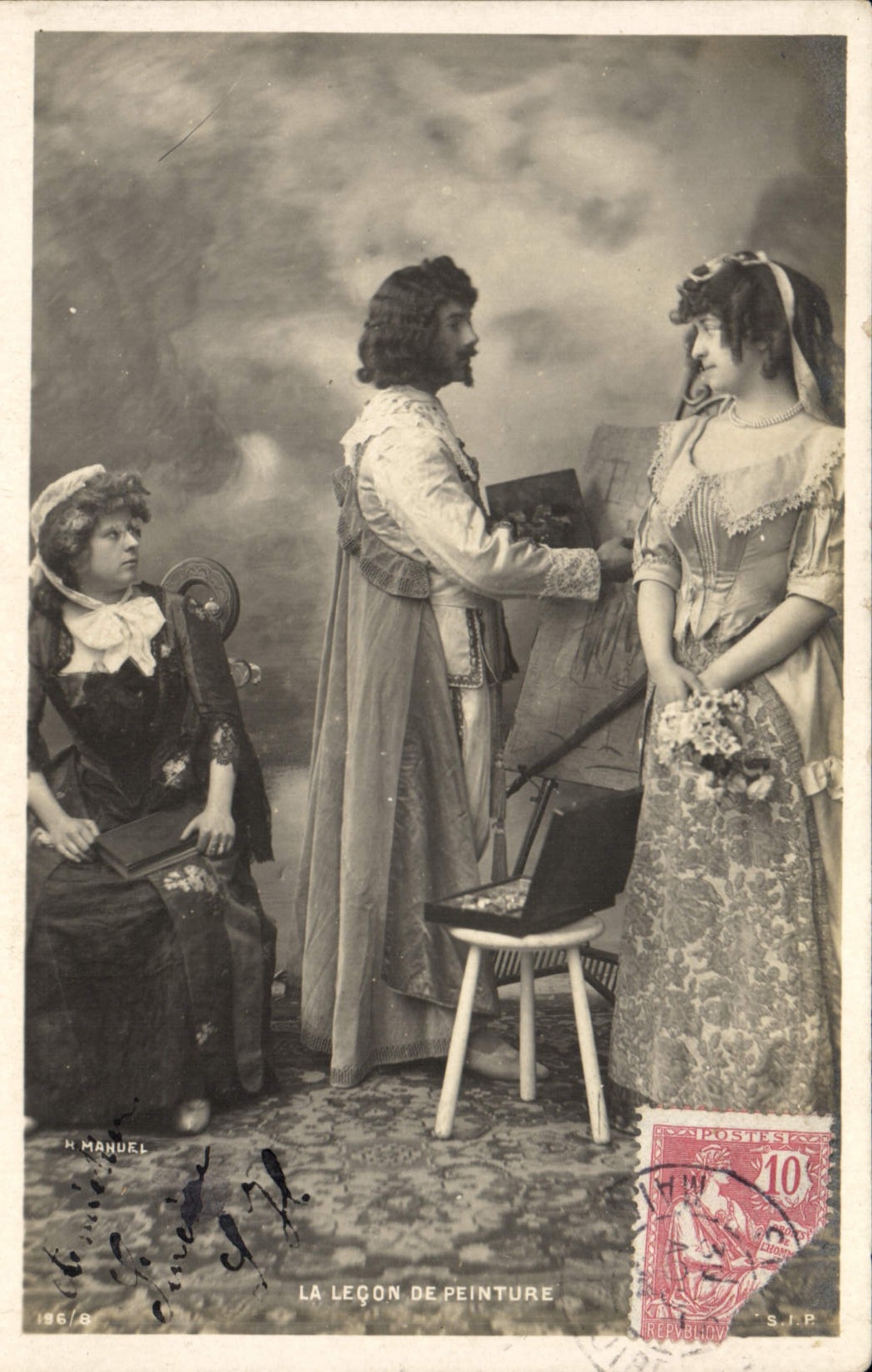 VINTAGE POSTCARD Fantasy Woman the Lesson Of Painting