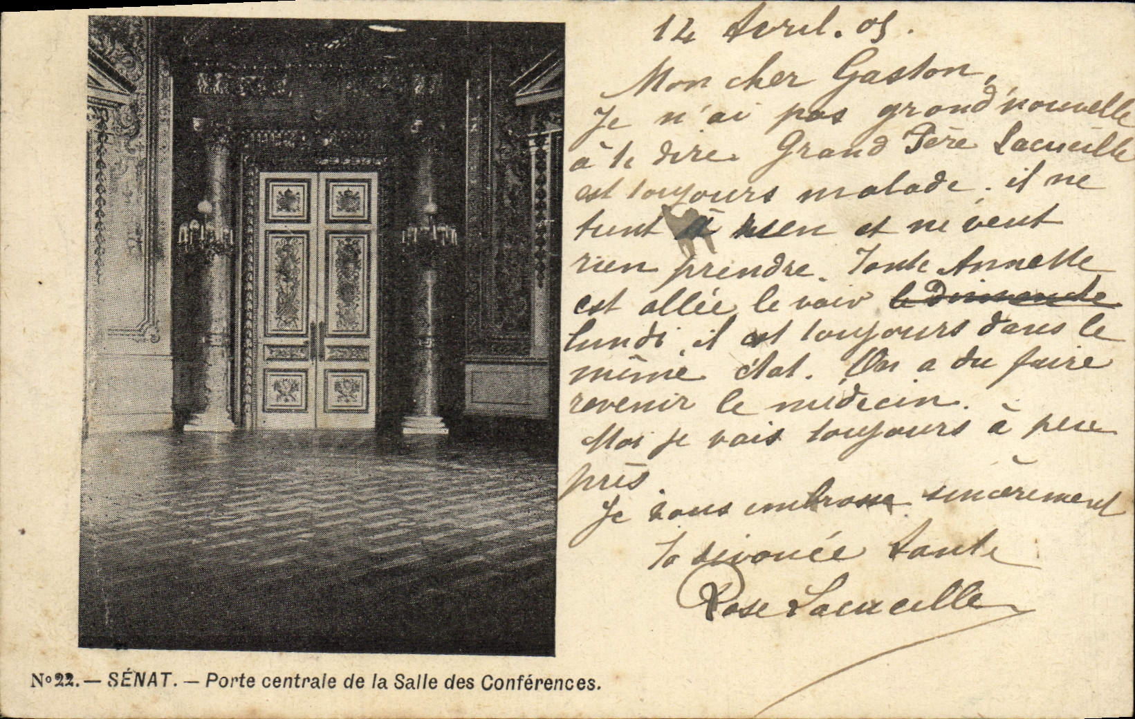 VINTAGE POSTCARD Paris Senat Carries Central Of the Room Of the Conferences