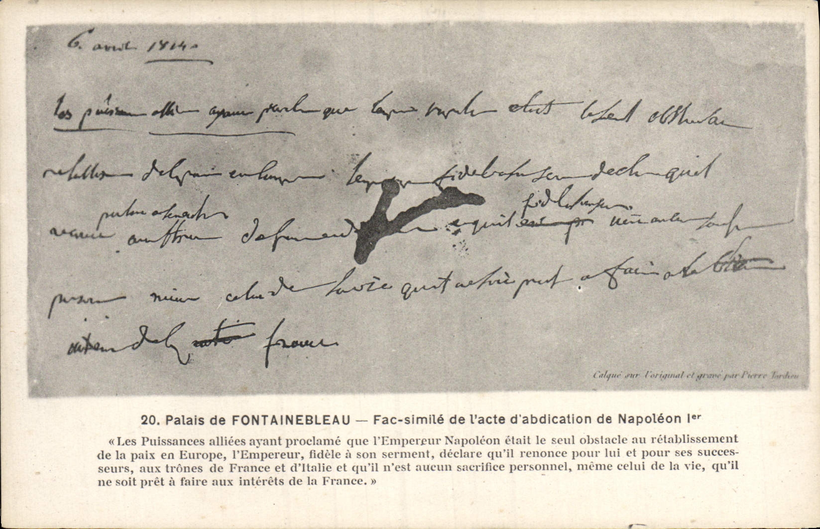 VINTAGE POSTCARD Palate De Fontainebleau FAC Simile Of the Act Of Abdication Of Napoleon 1st