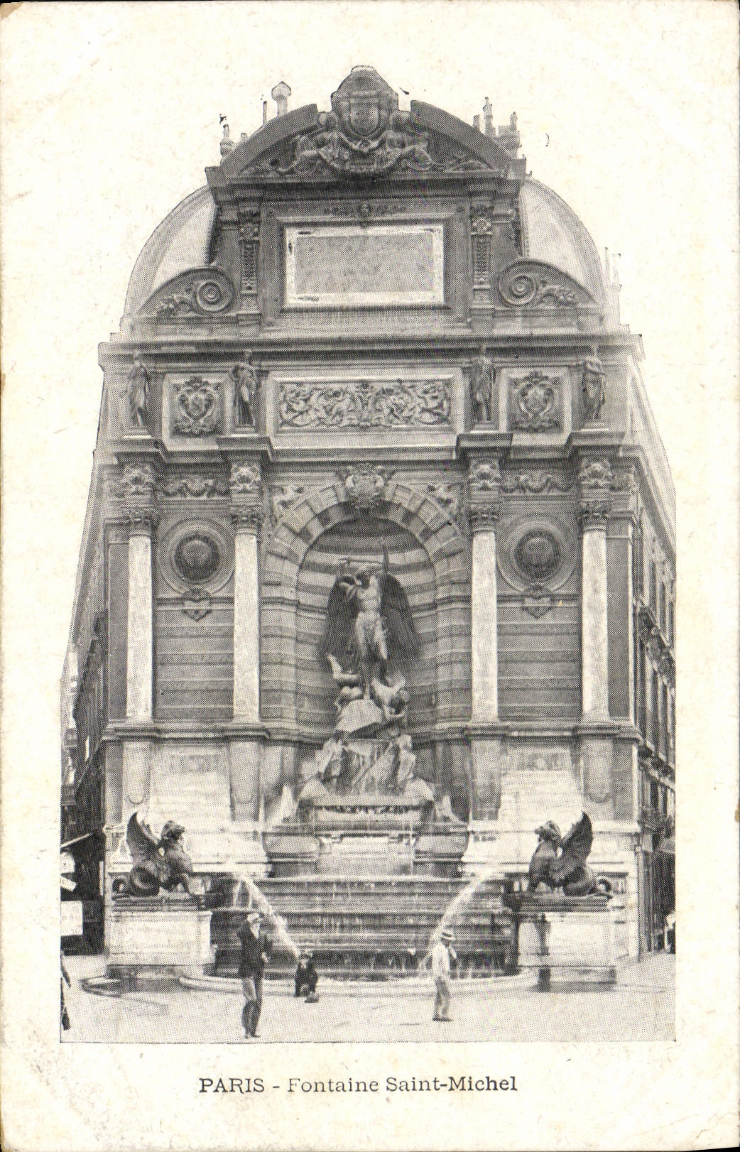 VINTAGE POSTCARD Paris Fountain Saint Michel