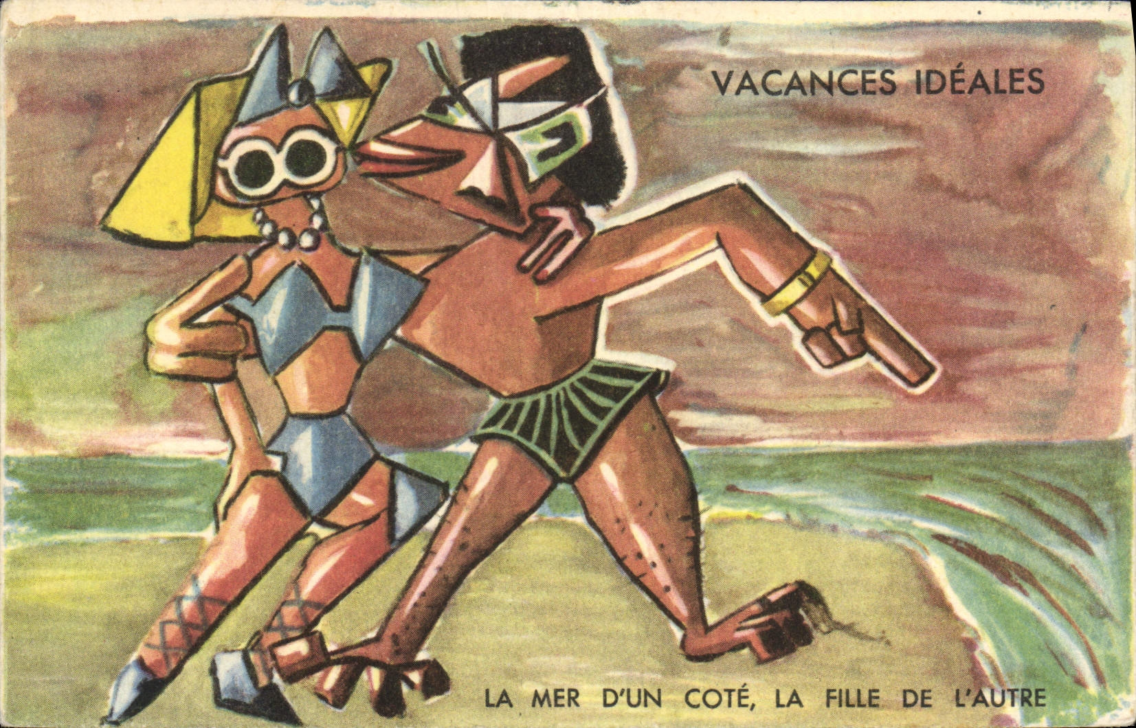 VINTAGE POSTCARD Ideal Holidays Sea Of a Dimension the Girl Of the Other