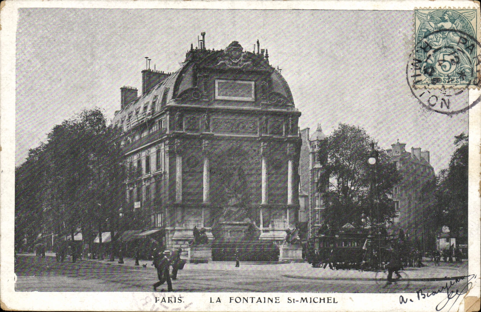 VINTAGE POSTCARD Paris the Fountain St Michel