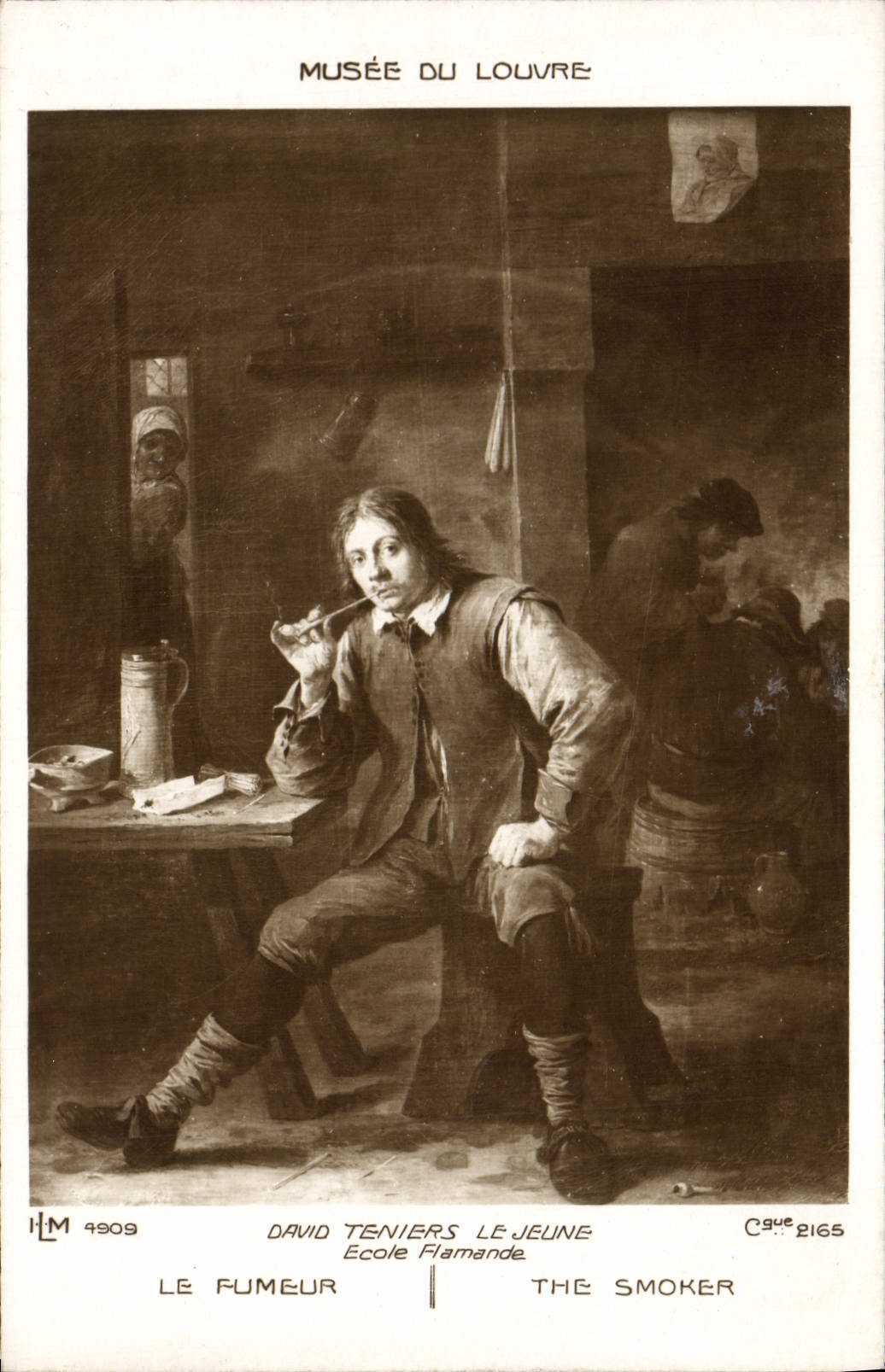 VINTAGE POSTCARD Museum Of Louvre David Teniers the Young person the smoker Tobacco