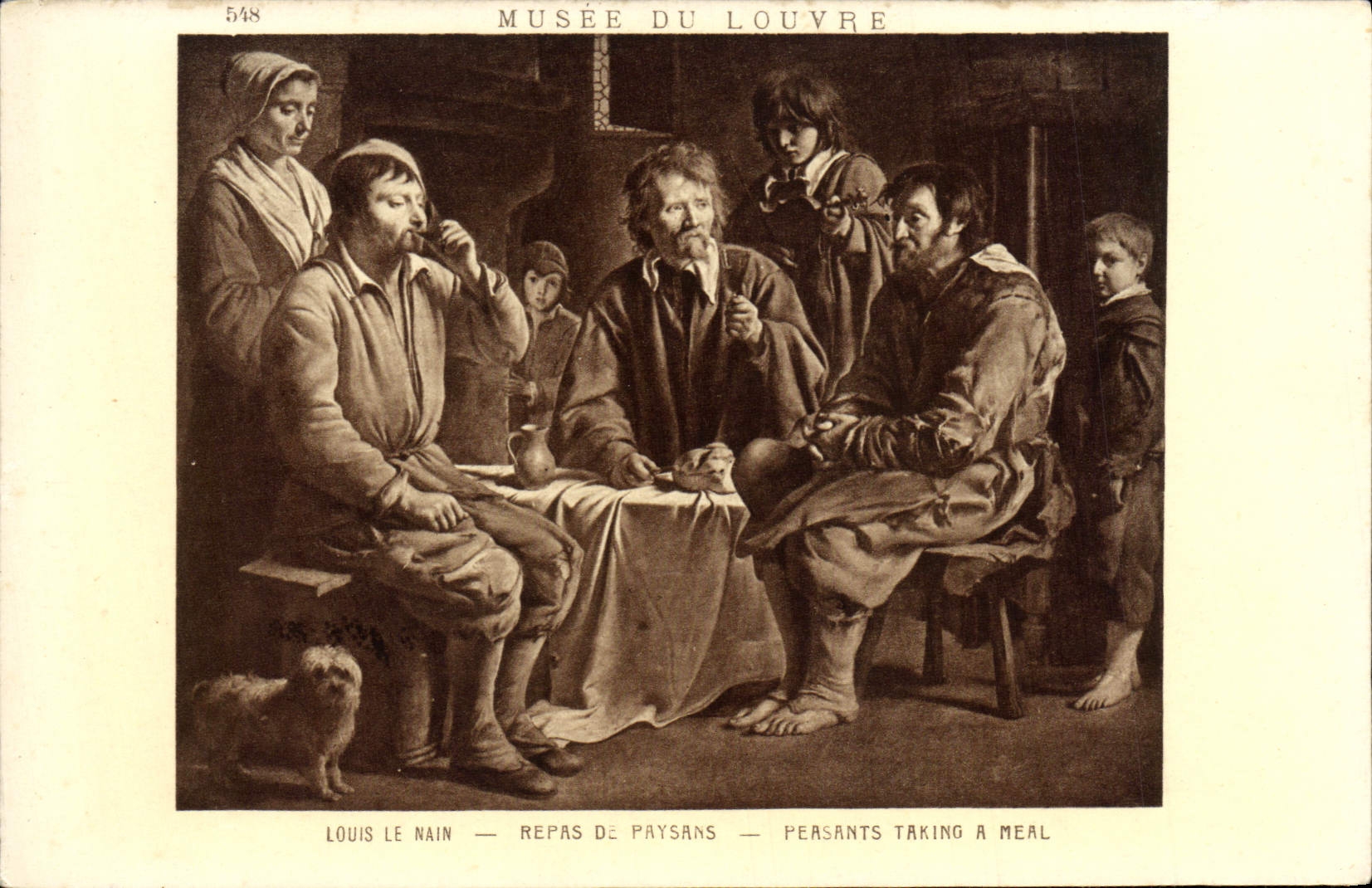 VINTAGE POSTCARD Louis the Dwarf Meal of peasants Dog Paris Museum of Louvre