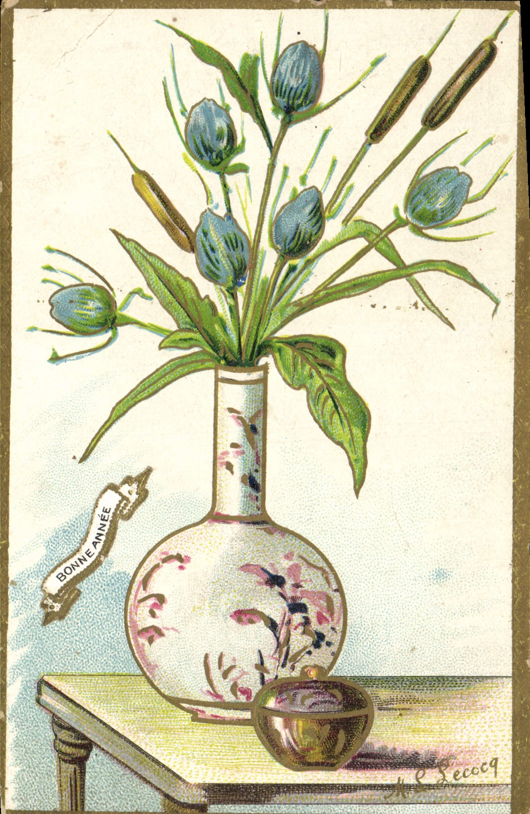 VINTAGE POSTCARD Fantasy Lecocq Flowers