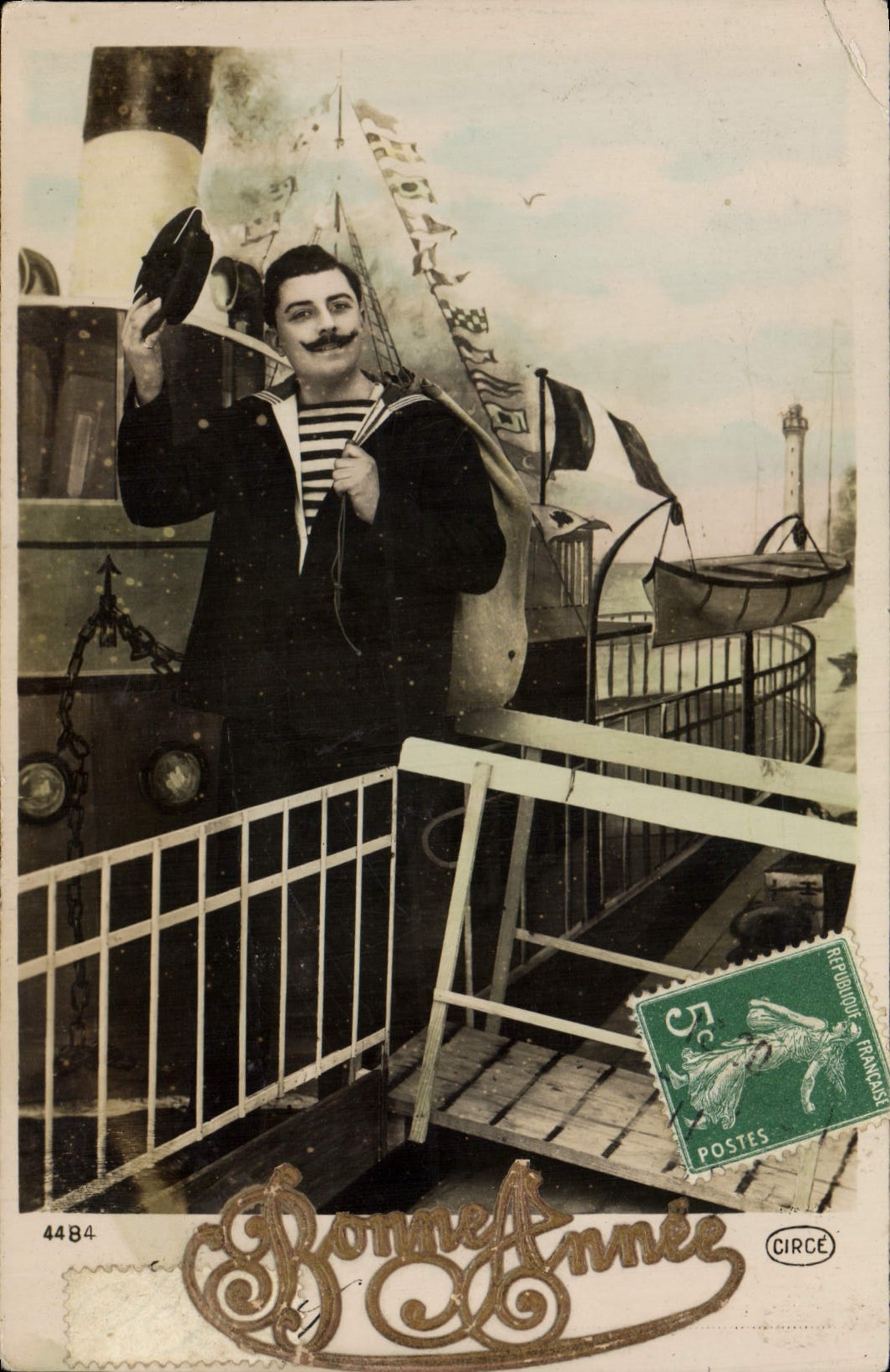 Barco del infante de marina del hombre de la fantasía de la POSTAL de la VENDIMIA