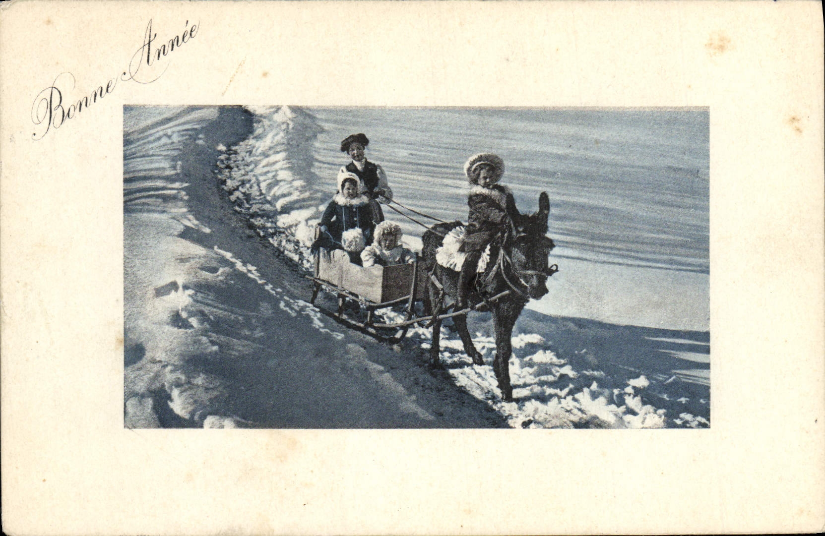 CPA Fantaisie Enfants Traineau Ane Mule 