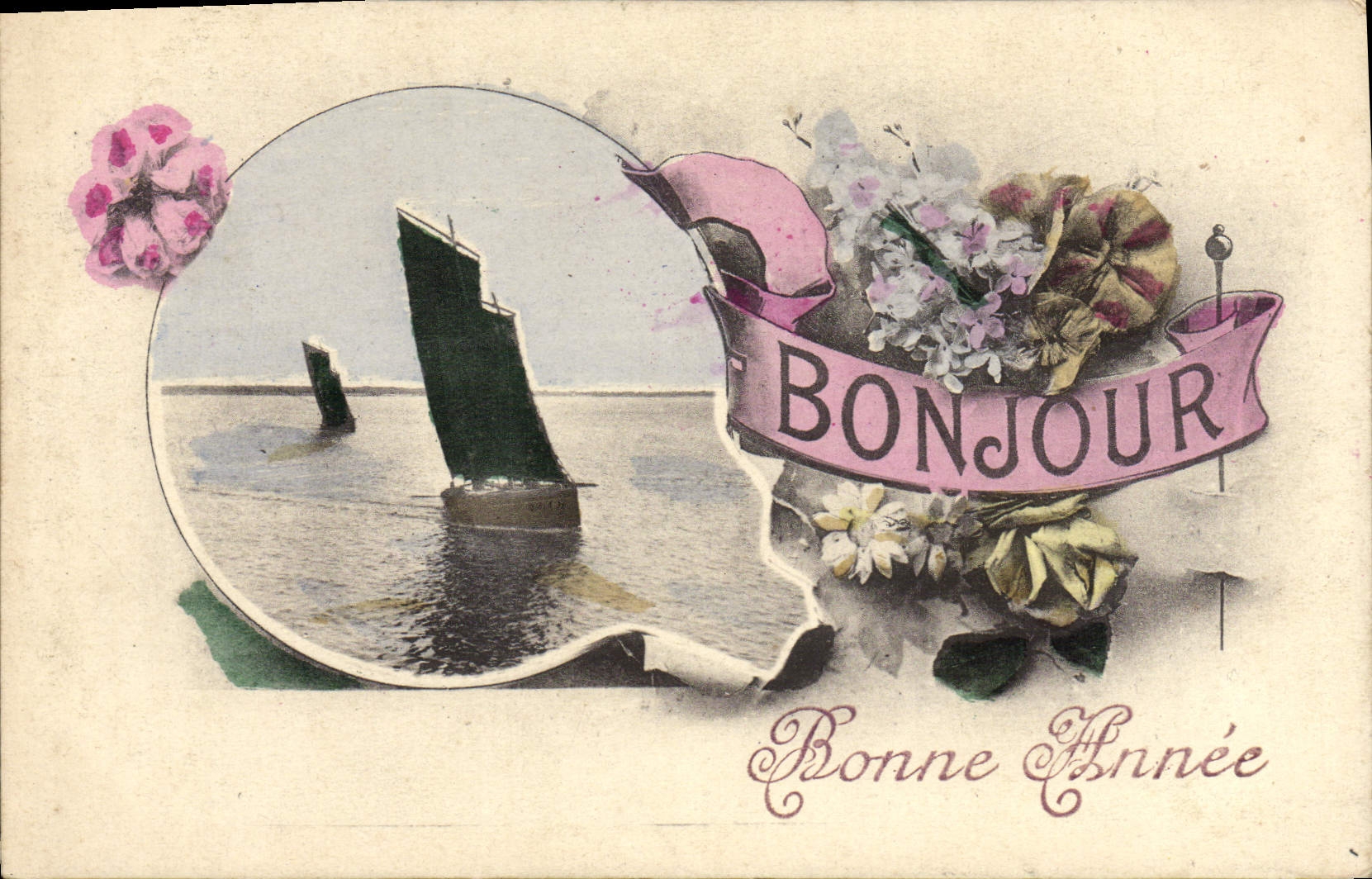 CPA Fantaisie Fleurs Bateau