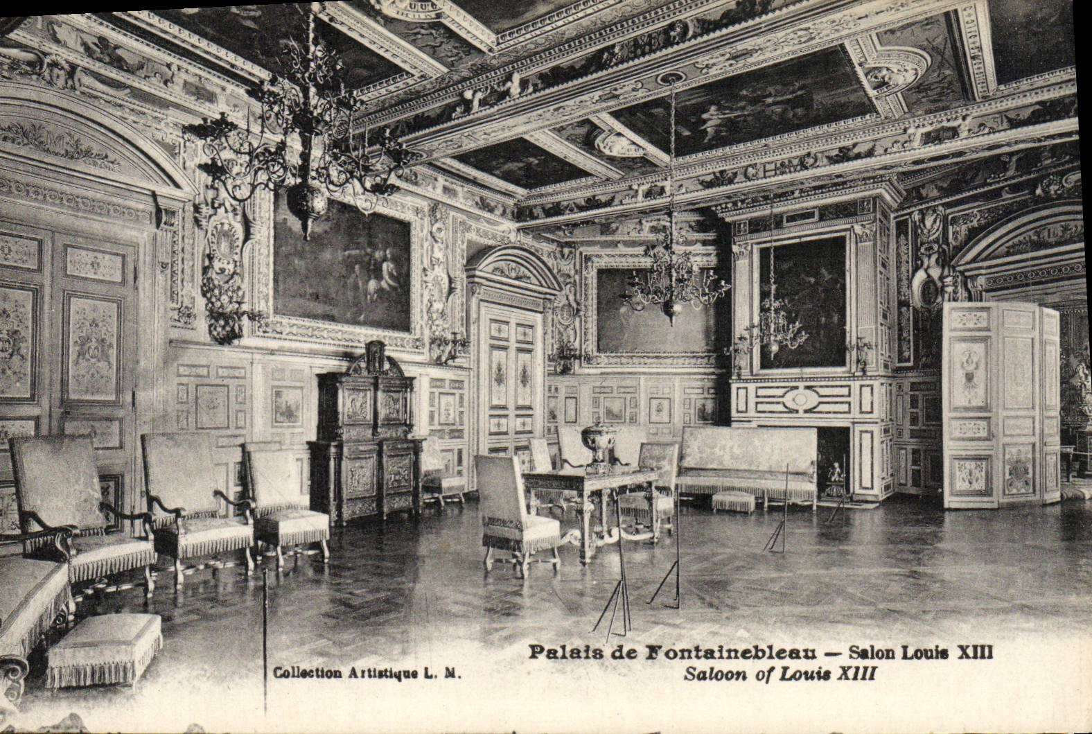 VINTAGE POSTCARD Palate De Fontainebleau Living room Louis XIII