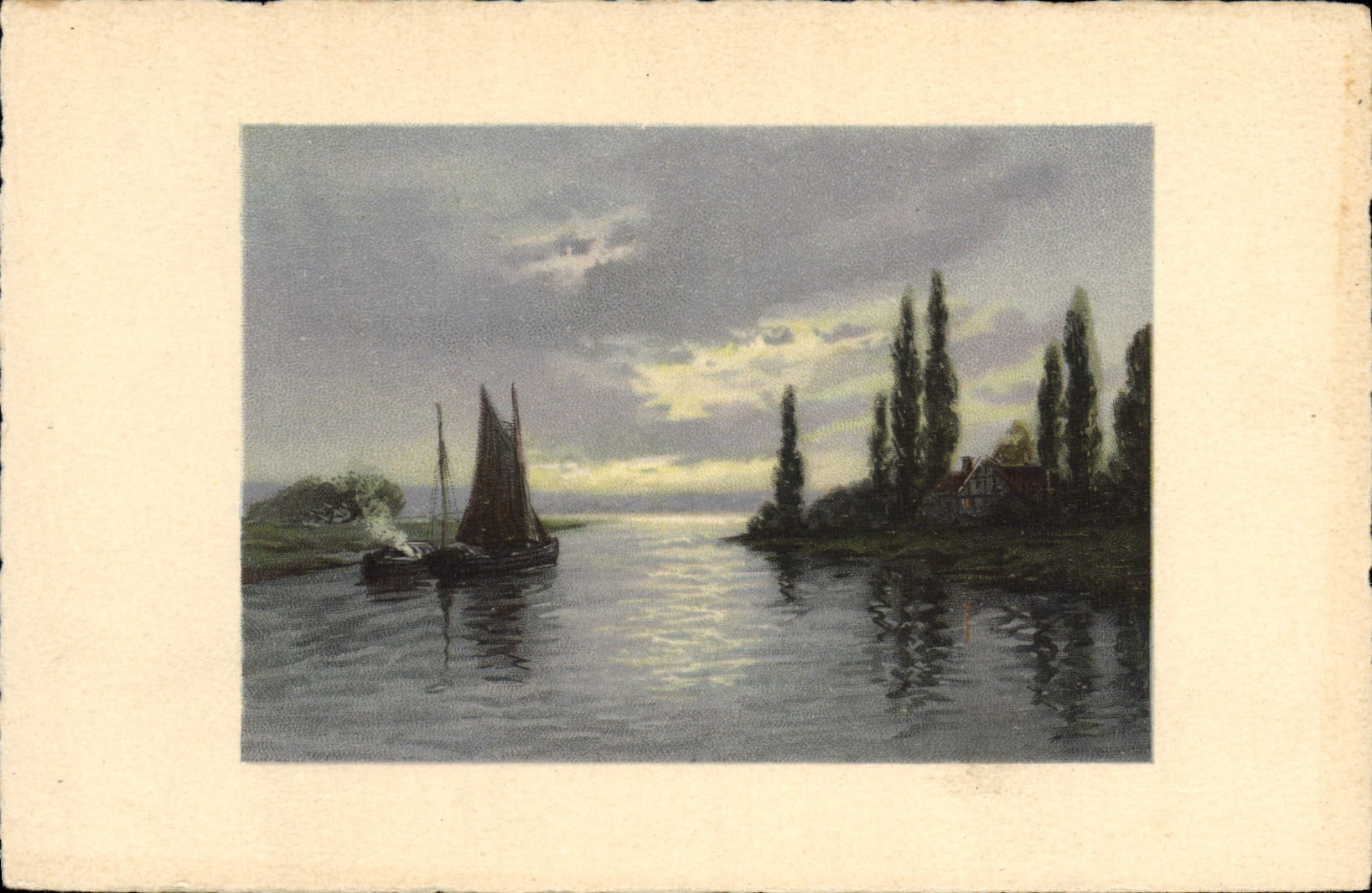 CPA Fantaisie Paysage Bateau