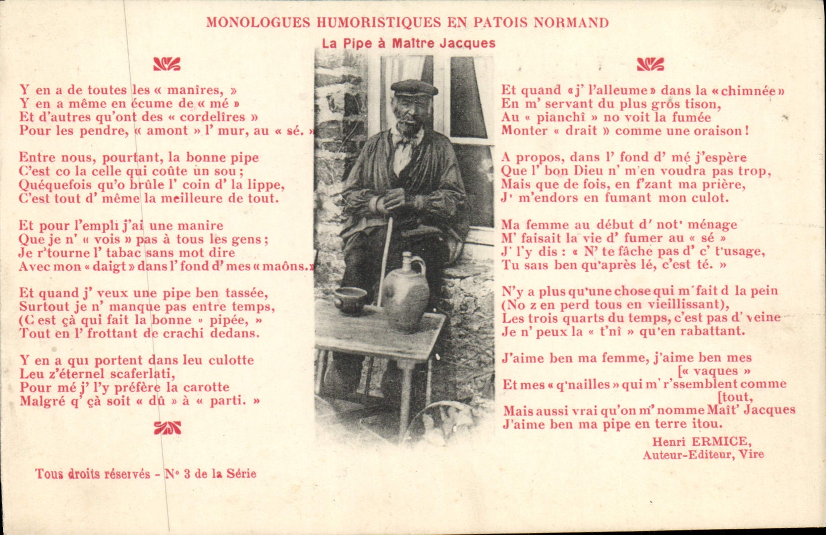 CPA Monologues Humoristiques En Patois Normand La Pipe A Maitre Jacques Folklore