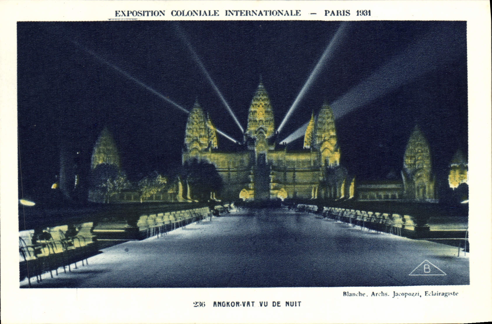 VINTAGE POSTCARD Fair Colonaiale International Paris Angkor Vat Seen Of Night