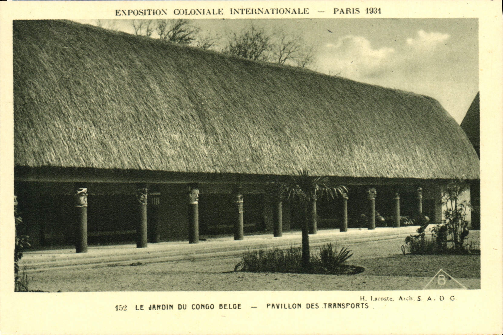 VINTAGE POSTCARD Fair Colonial International Paris 1931 Le garden of Belgian Congo House of Transport