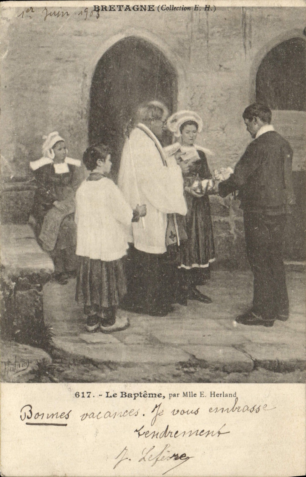 CPA Le Bapteme Mlle Herland Folklore Bretagne