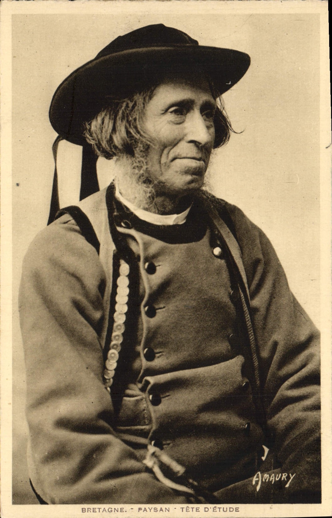 CPA Bretagne Paysan Tete D'Etude Folklore