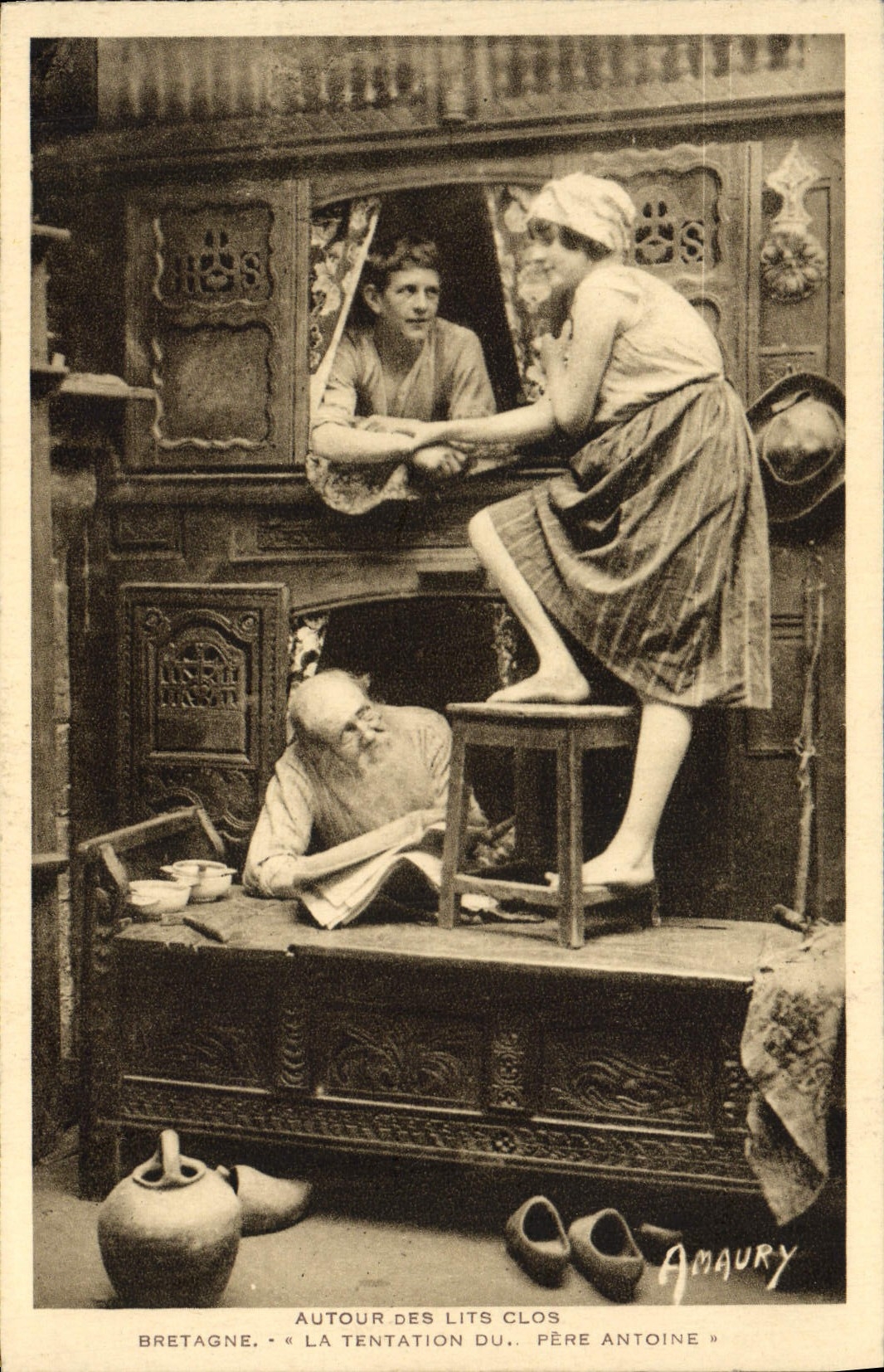 CPA Autours Des Lits Clos Bretagne La Tentation Du Pere Antoine Folklore