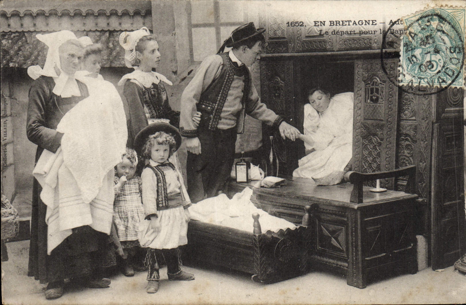 CPA Un Bonjour De La Bretagne Le depart pour le bapteme Folklore