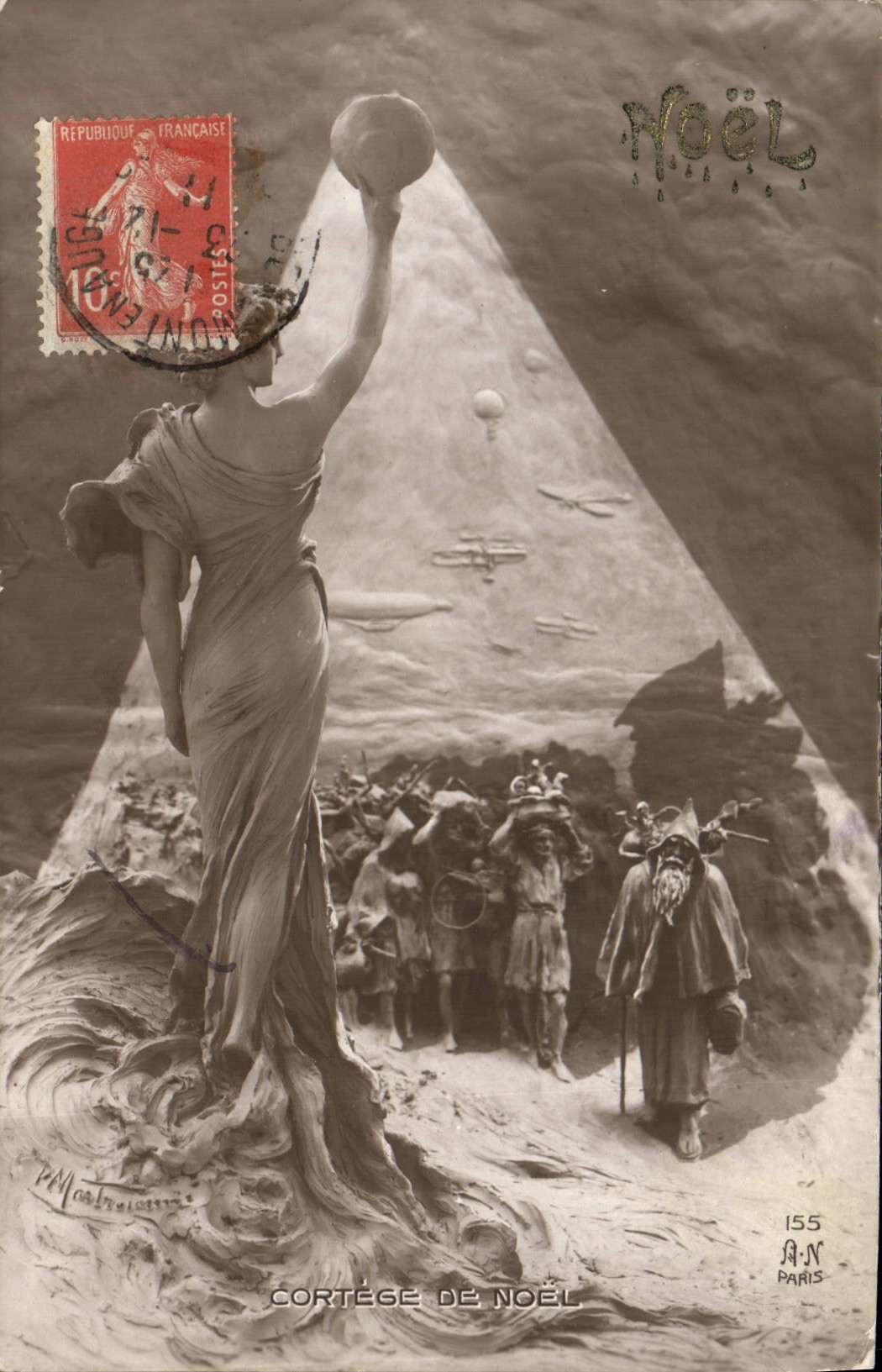 CPA Fantaisie Femme Noel Pere Noel