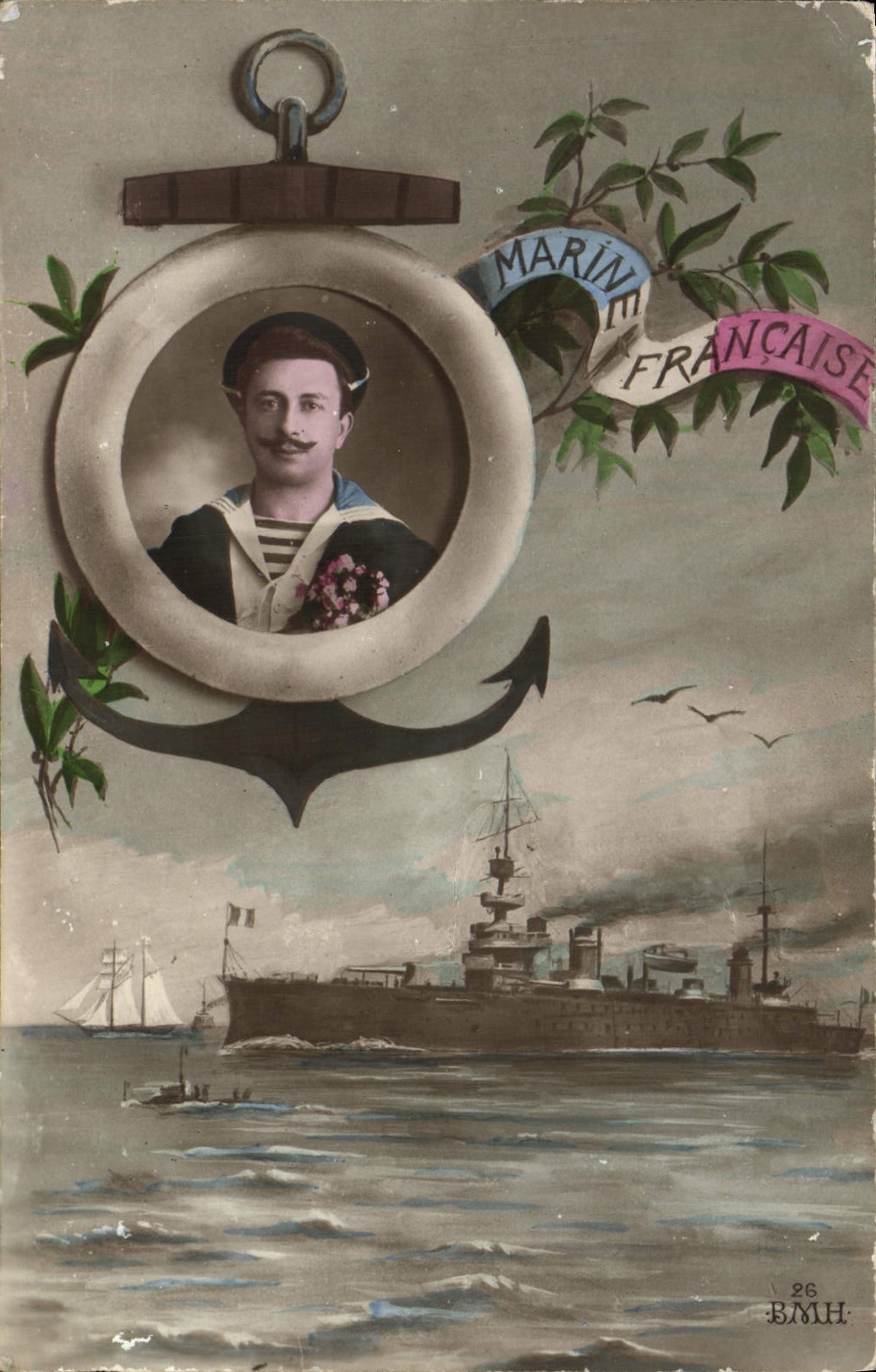 Infante de marina francés del barco del hombre de la fantasía de la POSTAL de la VENDIMIA