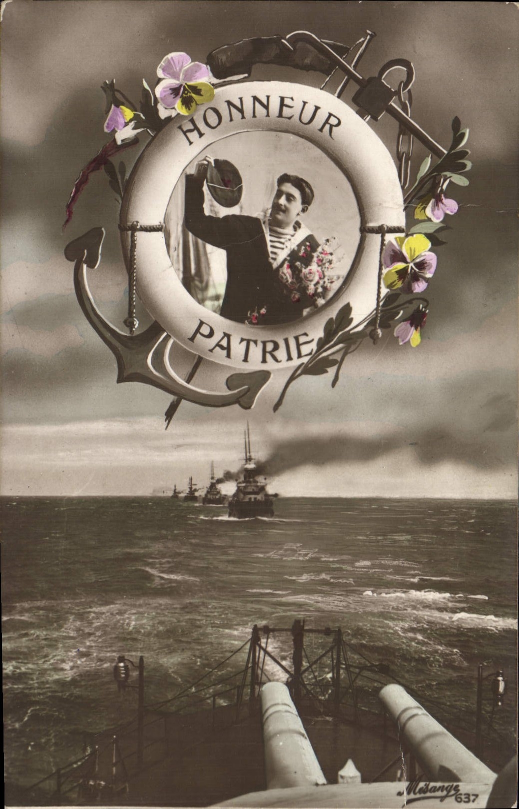 Barcos del infante de marina del hombre de la fantasía de la POSTAL de la VENDIMIA