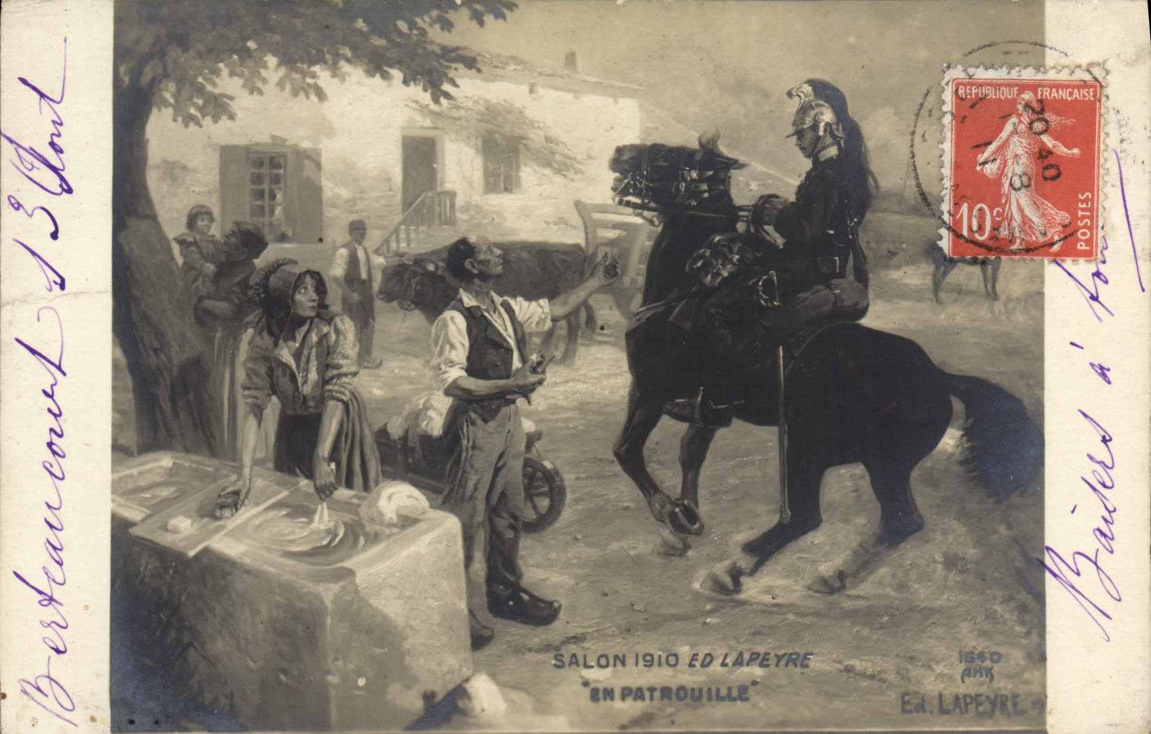 VINTAGE POSTCARD Fantaisie Living room 1910 Lapeyre Patrols Militaria Dragon of It