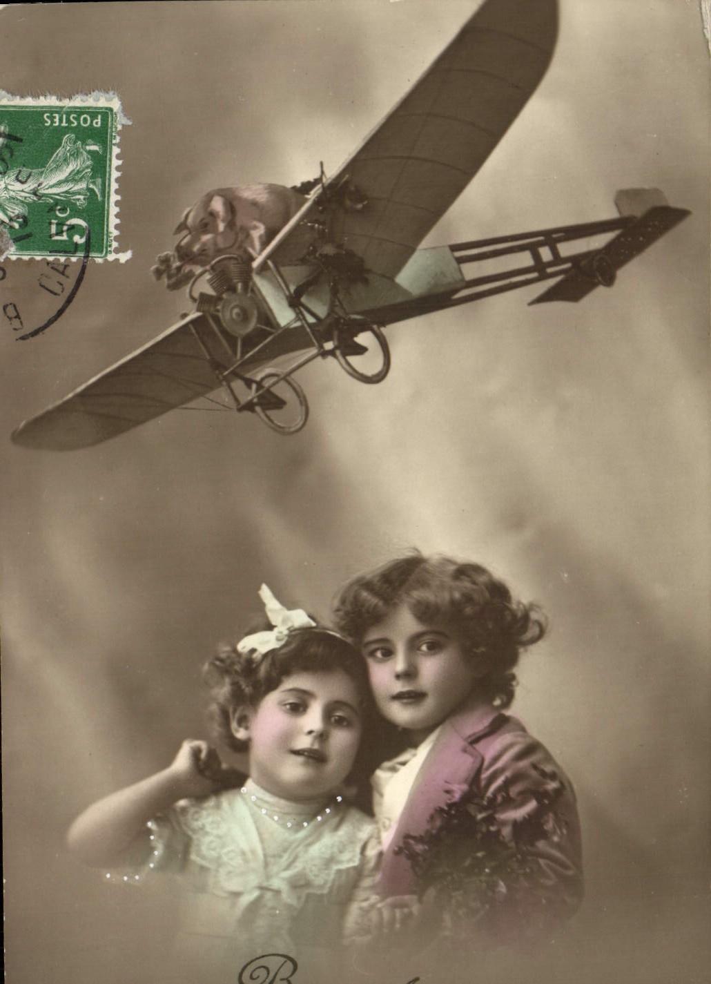 VINTAGE POSTCARD Fantasy Children Plane