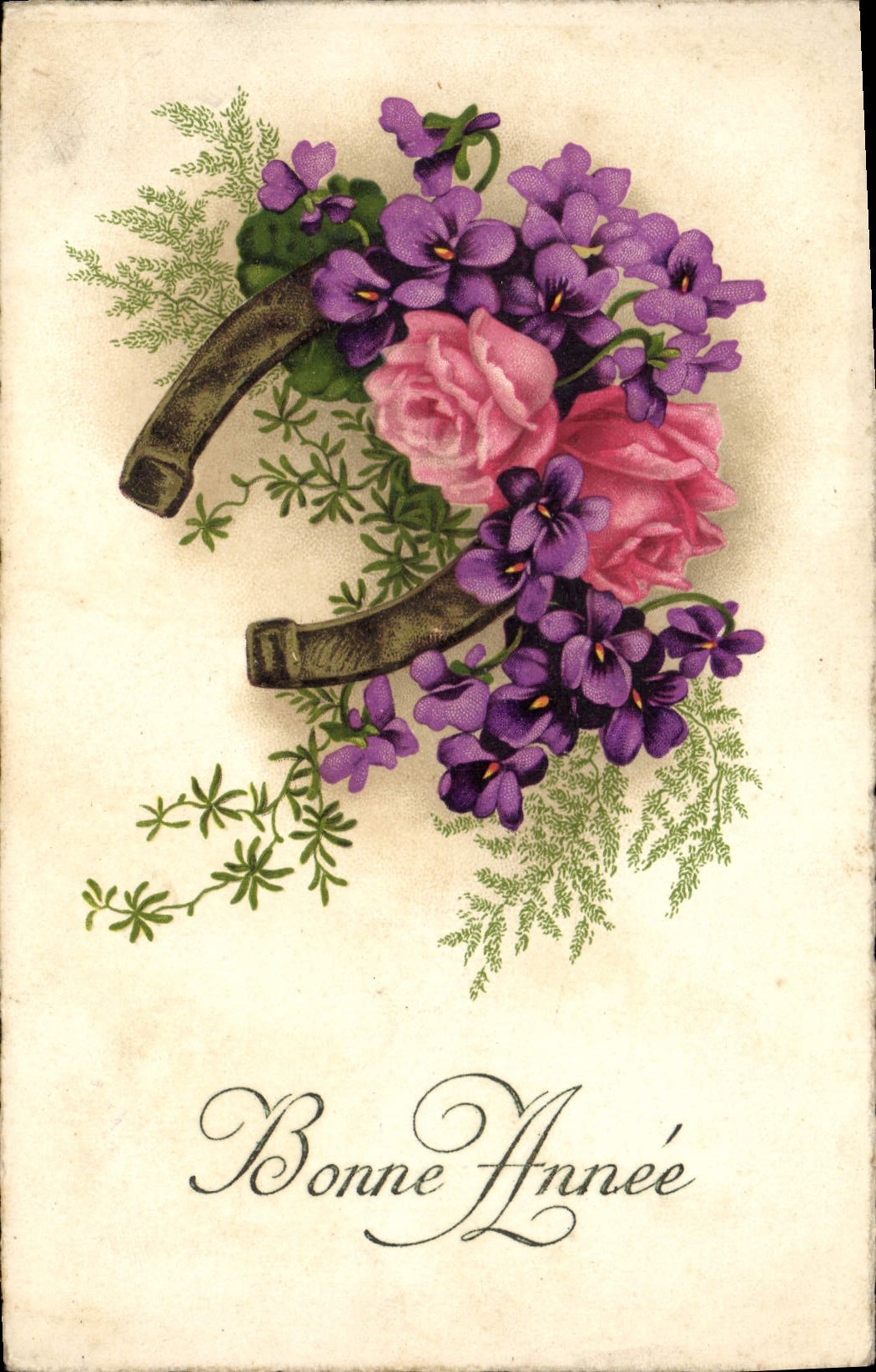 CPA Fantaisie Fleurs Fer a cheval