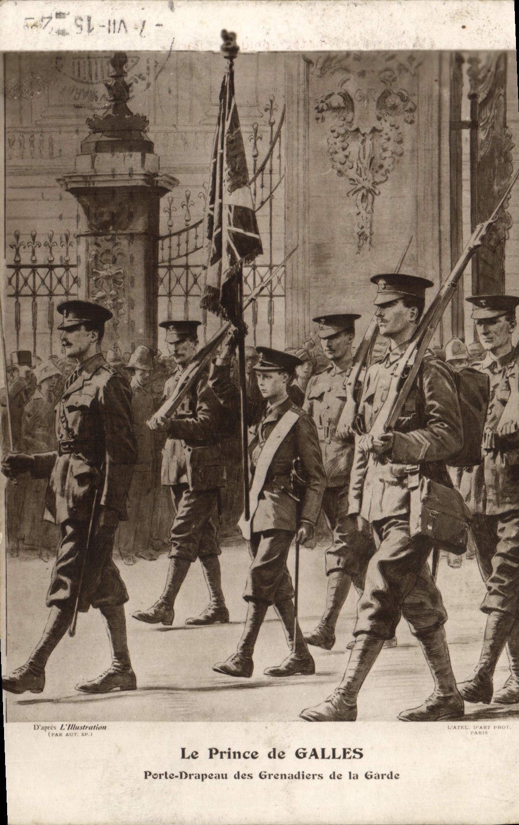 CPA Le prince de Galles Porte drapeau des grenadiers de la garde Militaria