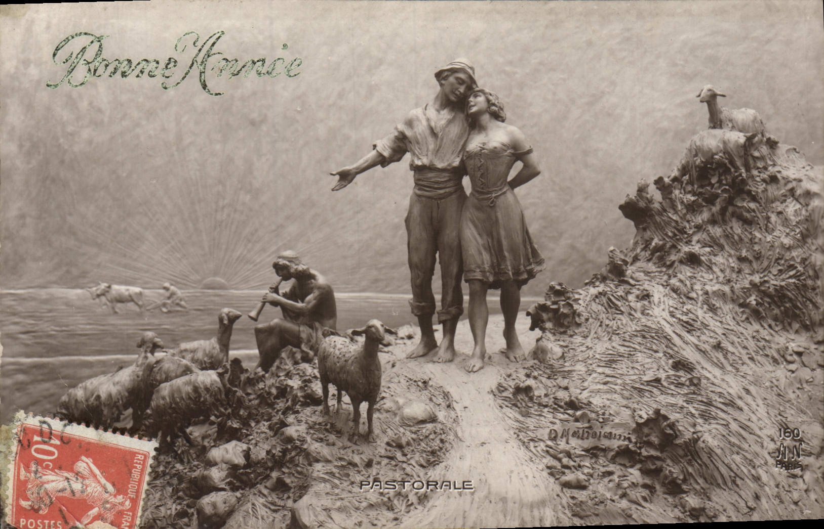 VINTAGE POSTCARD Fantasy Happy New Year Woman Shepherd Sheep