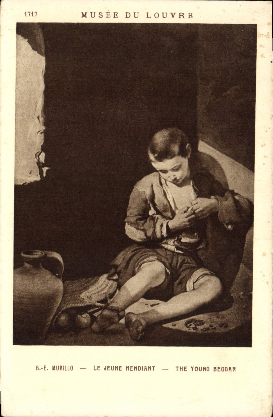 VINTAGE POSTCARD Paris Museum of Louvre Murillo the young beggar
