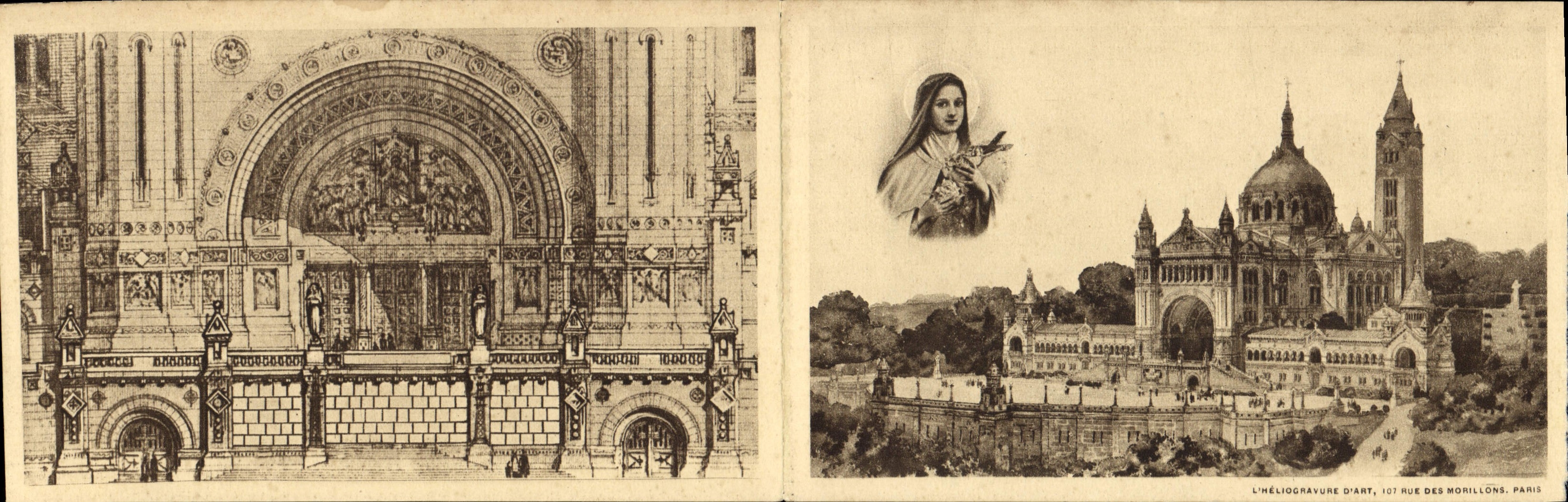 Postale partida doble basílica de Lisieux Sainte de Teresa del niño de Jesús