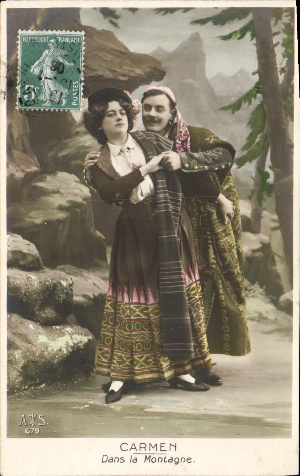 VINTAGE POSTCARD Fantasy Woman Carmen In the mountain