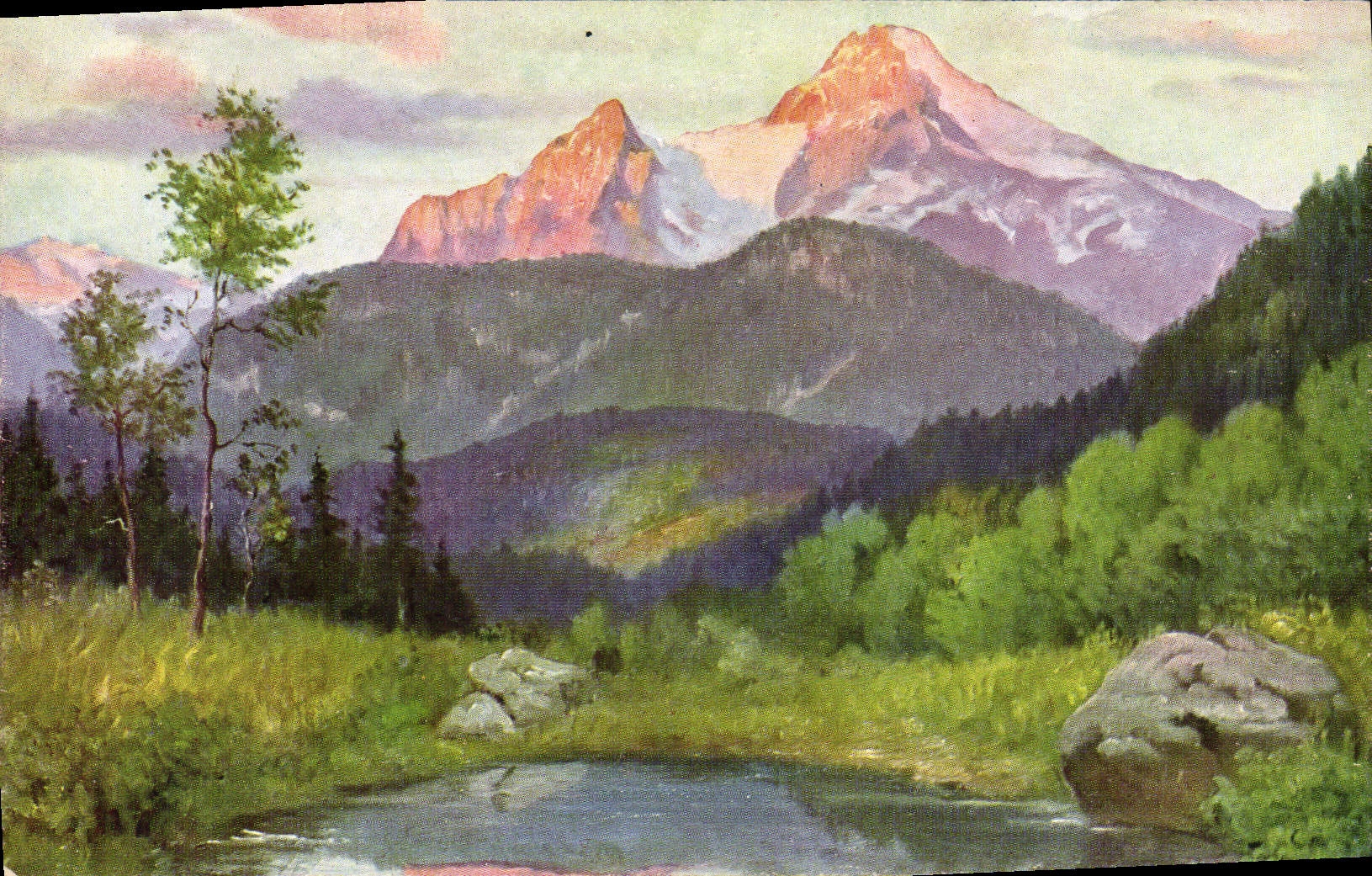 VINTAGE POSTCARD Fantasy Mountain pasture